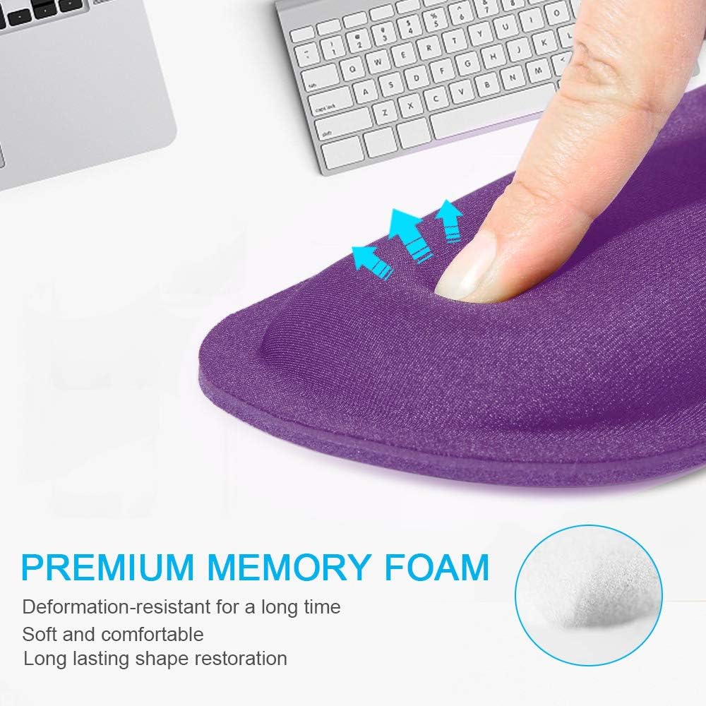 TECKNET BASICS Mouse Pad with Wrist Support, Ergonomic Gaming Mouse Pad for Pain Relief, Non-Slip Waterproof Desk Pad for Office, Study & Laptop，Purple