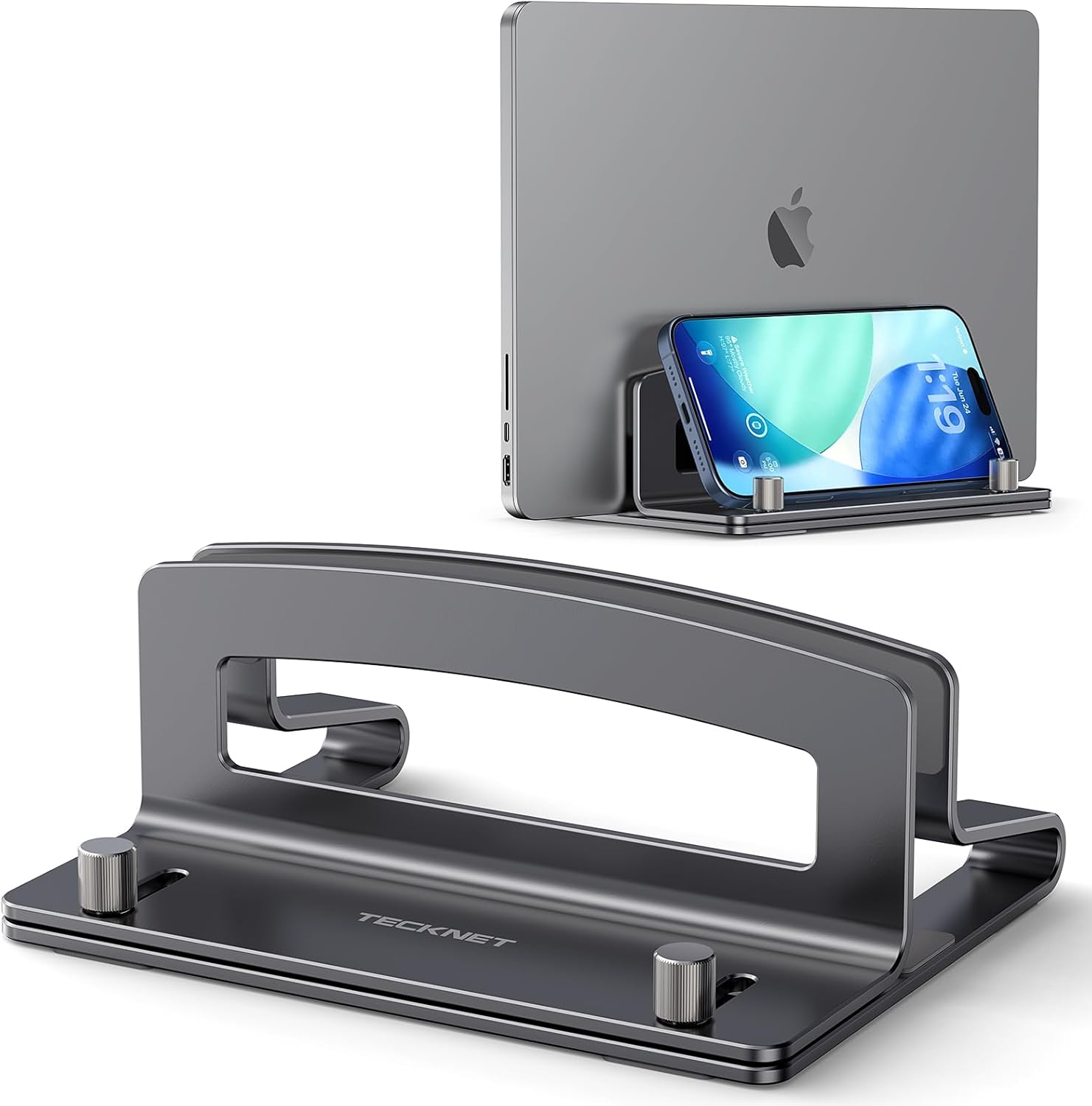 TECKNET Vertical Laptop Stand, Adjustable Aluminum Holder (Fits up to 17.3"), Space-Saving with Non-Slip Silicone, for MacBook Pro/Air, Dell, HP