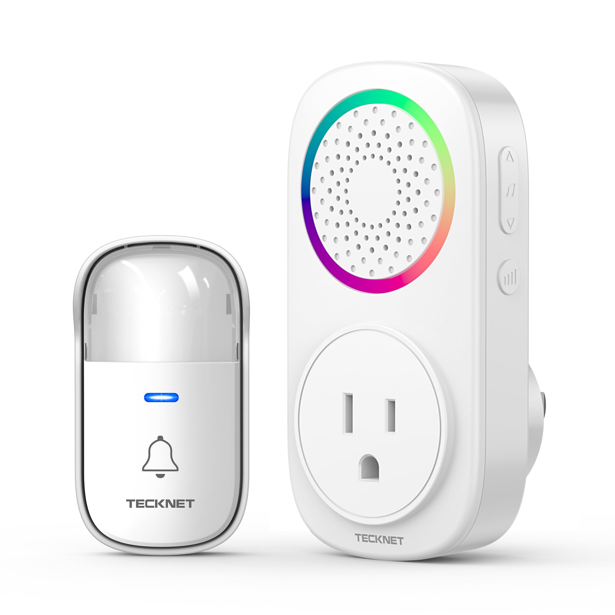 TECKNET Self-Powered Wireless Doorbell Kit - Plug-Through Door Bell with RGB Light