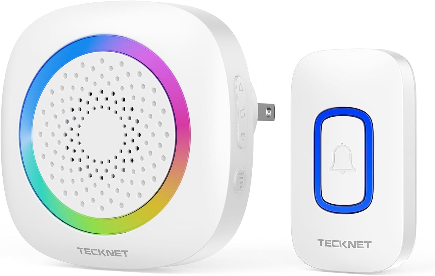TECKNET Plug in Wireless Doorbell with RGB Lighting & 1300 Feet Range,IP66 Waterproof Door Bell for Home/Classroom,60 Chimes,5-Level Volume,4.5-Year Battery Life(White),FCC ID:YI6RL-33TX