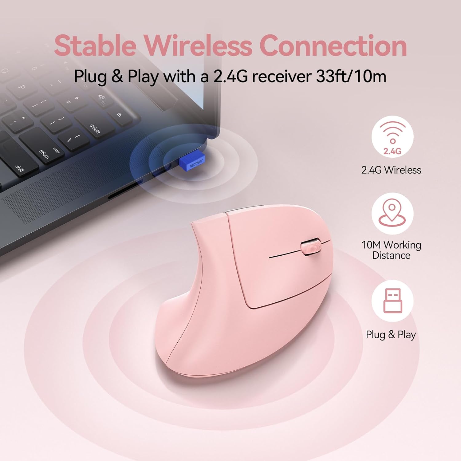 TECKNET Ergonomic Mouse Wireless, Rechargeable Mouse Silent for Carpal Tunnel Right Hand, 2.4GHz USB Vertical Mouse Wireless for Laptop, 5 Adjustable 4800 DPI, Computer, MacBook, Desktop