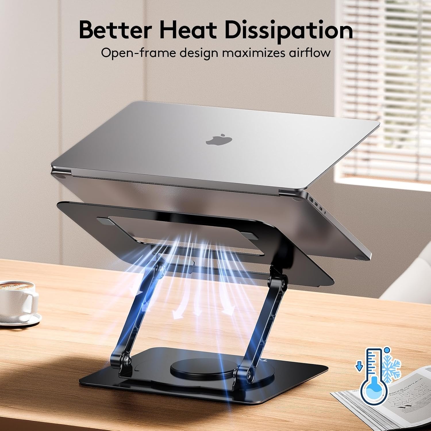TECKNET BASICS Laptop Stand, 360° Rotating Base, Ergonomic Foldable Aluminum Alloy Riser, Height Adjustable, Compatible with MacBook, Dell, HP and All 10‑17" Laptops‑Black