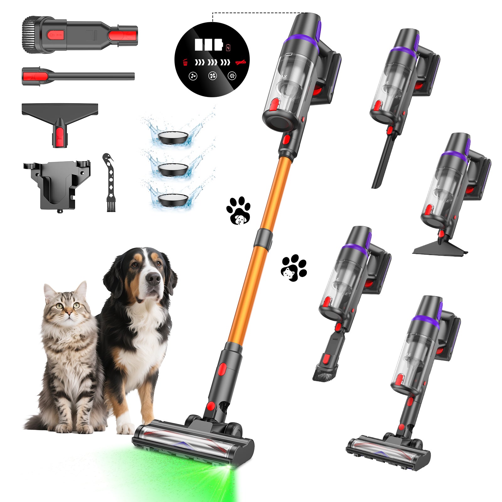 TEIMA Lightweight Cordless Vacuum Cleaner, 500W 45Kpa Self-Standing, 60 Min Runtime with LED Display for Home, Pet Hair
