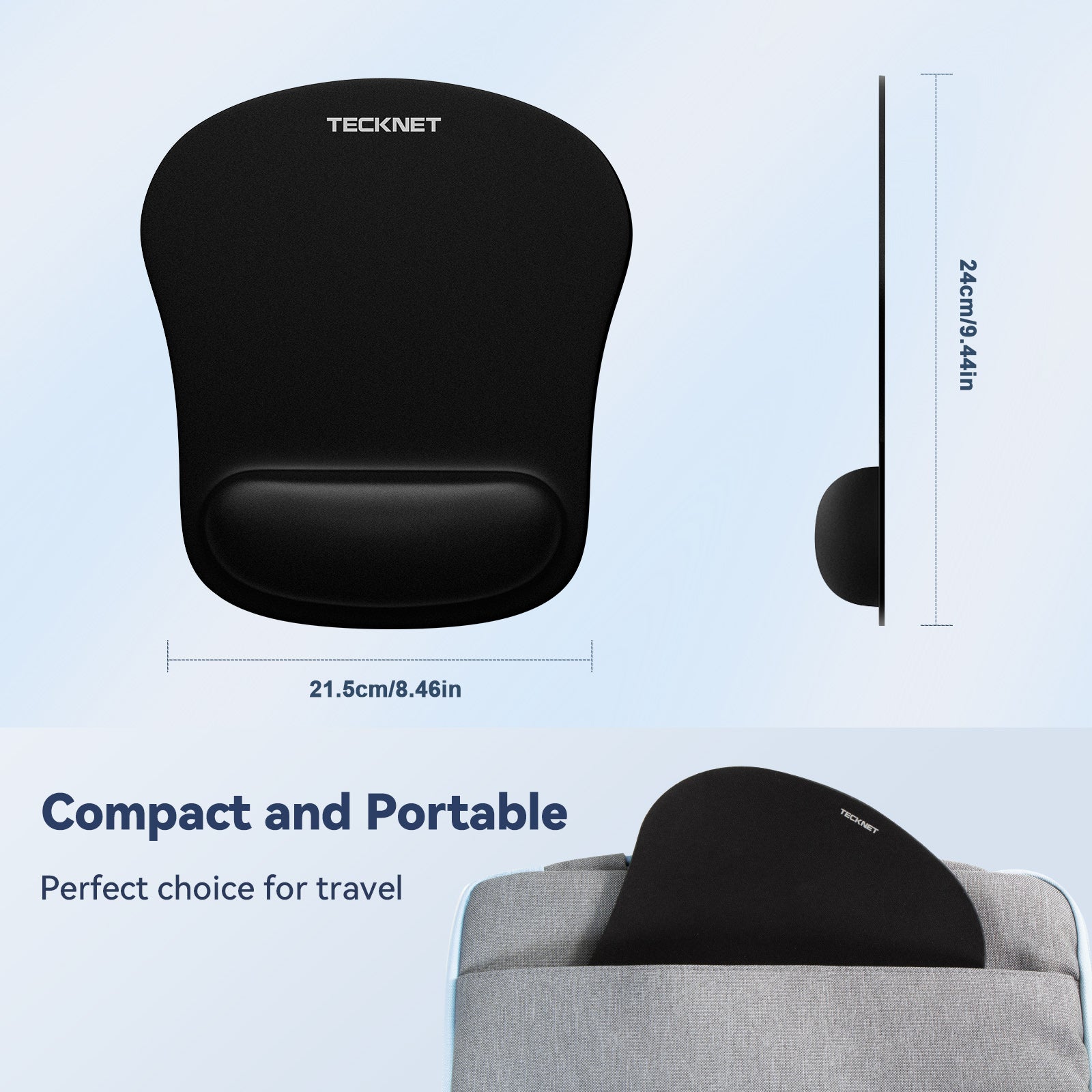 TECKNET BASICS Mouse Pad with Wrist Support, Ergonomic Gaming Mouse Pad for Pain Relief, Non-Slip Waterproof Desk Pad for Office, Study & Laptop, Black