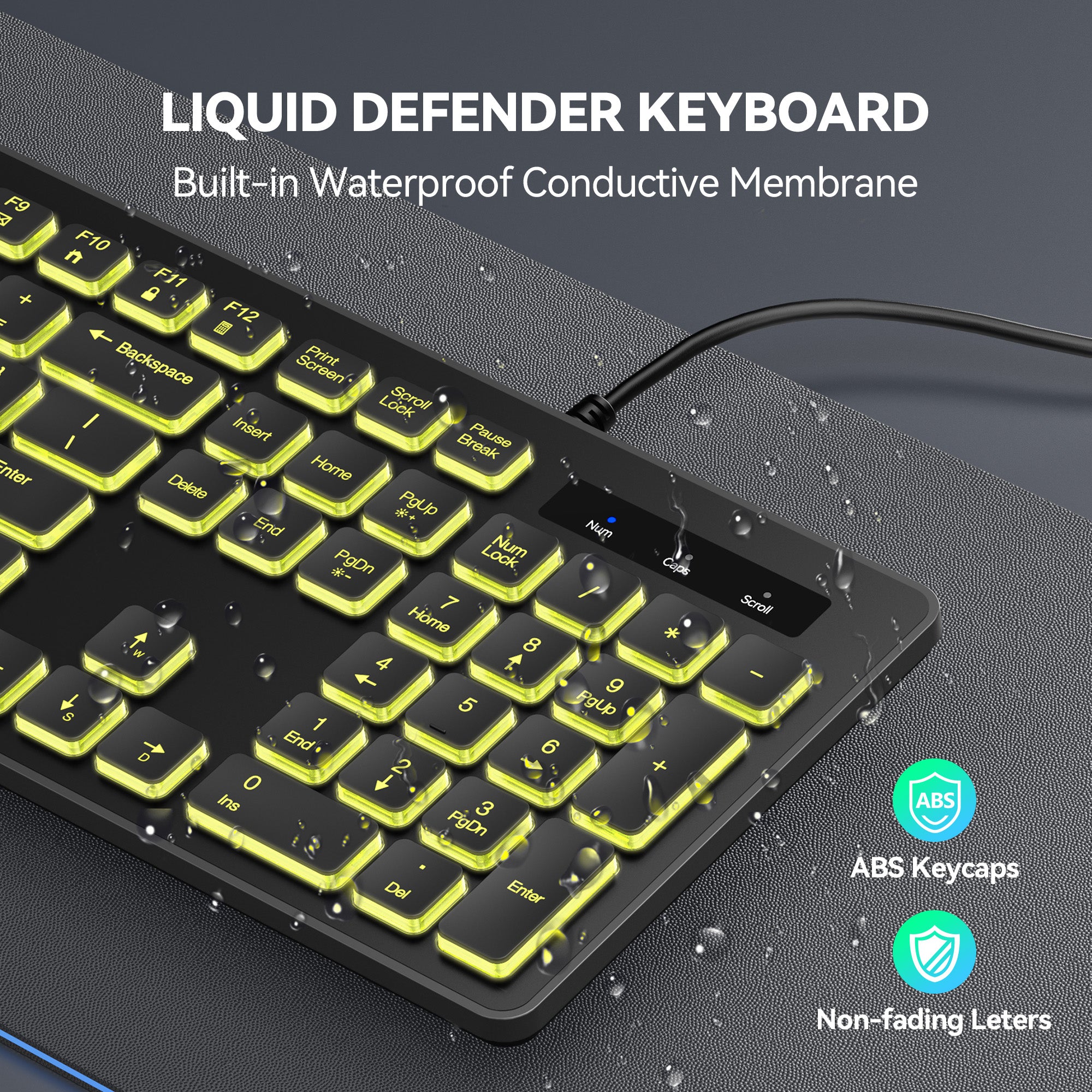 TECKNET Wired Keyboard,Silent USB Keyboard for Office,Spill-Resistant,Slim Full-Size Membrane Layout,Plug and Play for PC/Laptop/Mac-RGB Backlit