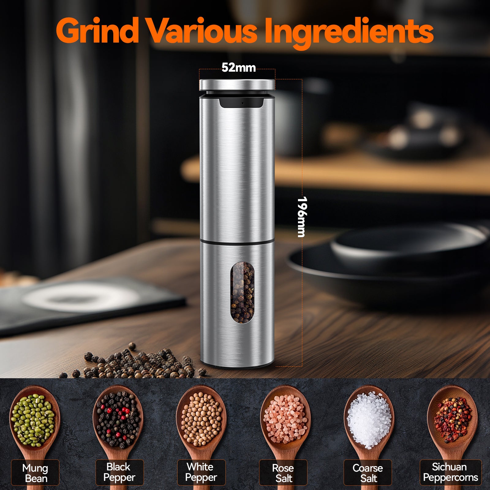 Tecknet Basics Electric Salt and Pepper Grinder Set Rechargeable Stainless Steel