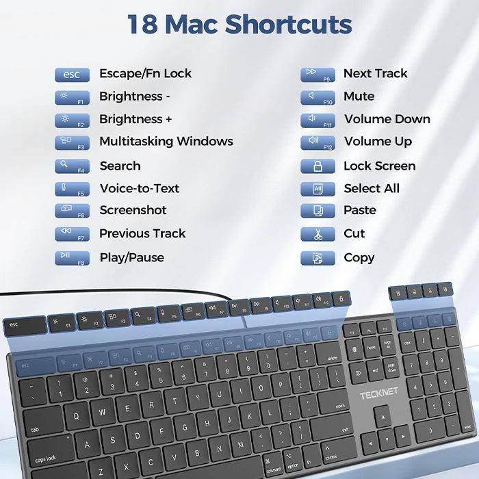 TECKNET Slim Silent Wired Keyboard, Mac Compatible (USB & Type-C), TK-KB049