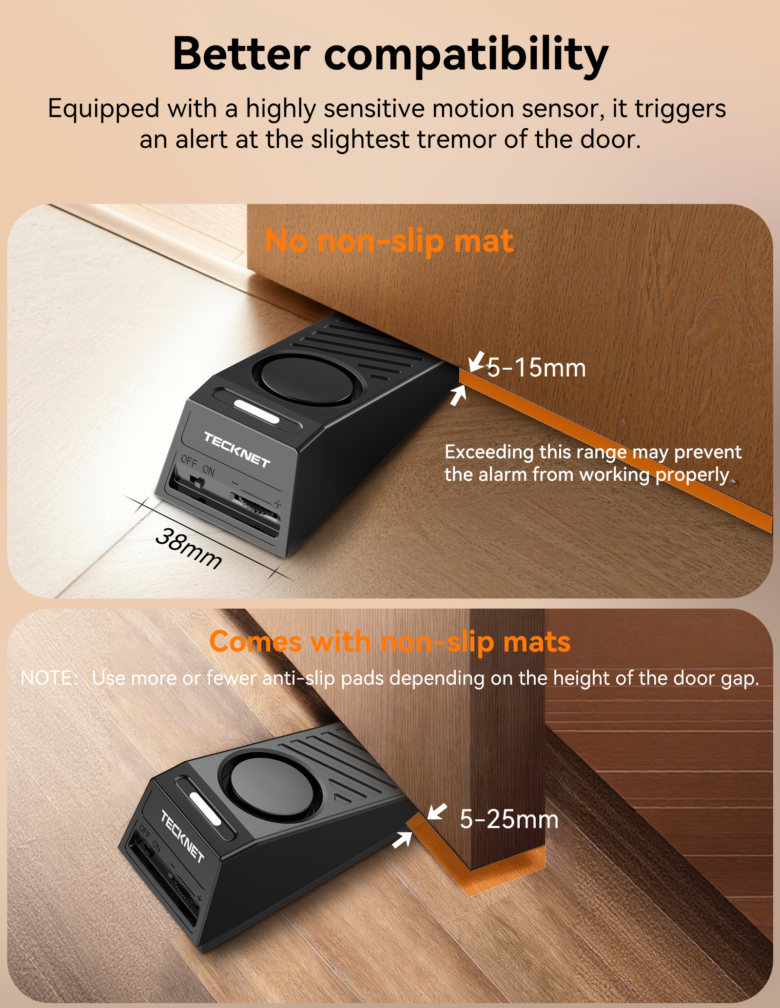 TECKNET Door Stop Alarm, Door Stopper with 130dB Security Alarm, Rechargeable Door Wedge Stop Siren with Non-Slip Silicone Base Suitable for Door Bottom, Portable Anti-Theft for Home/Hotel/Apartment Visit the TECKNET Store