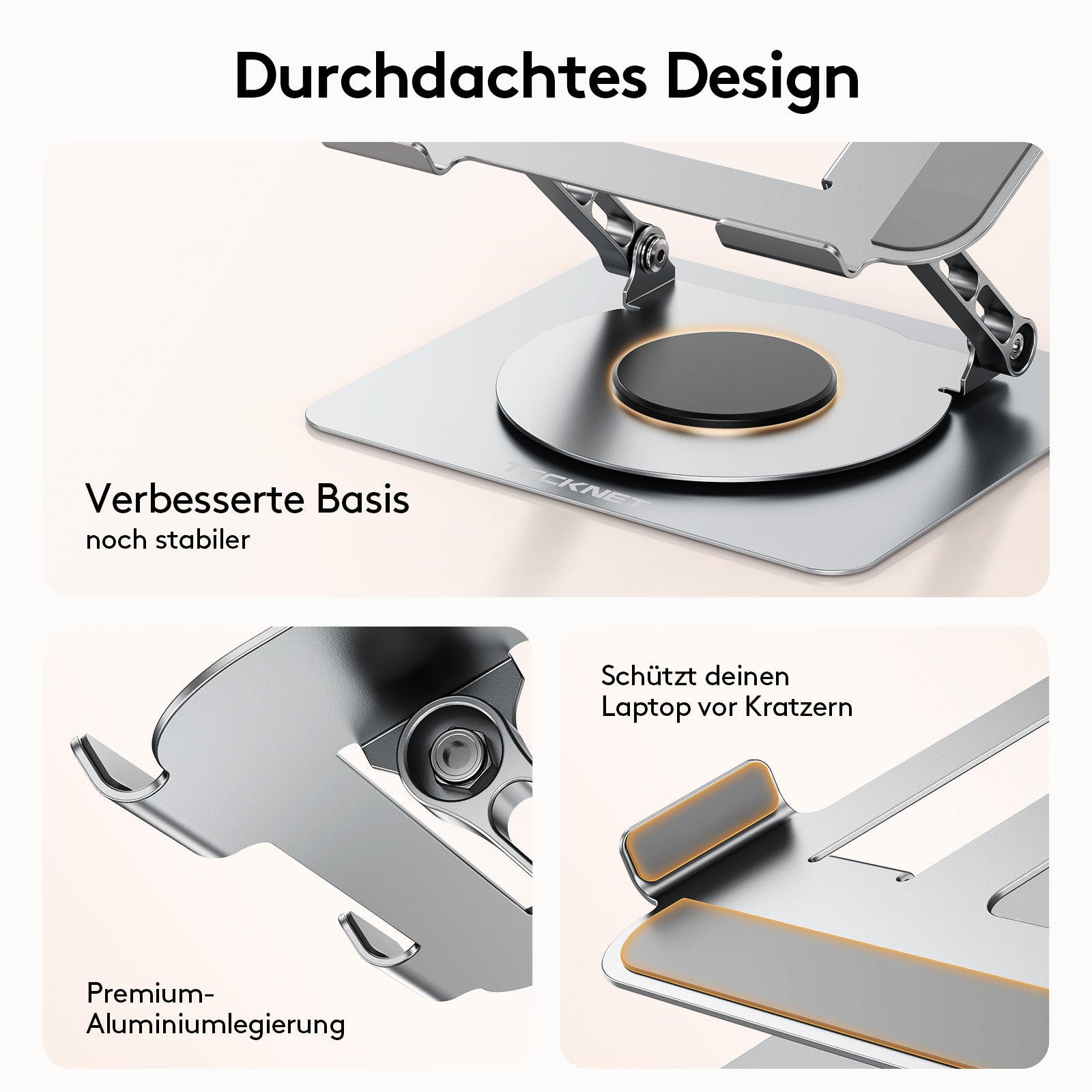 TECKNET BASICS Laptop Stand with 360° Rotating Base, Ergonomic Foldable Riser, Height Adjustable for MacBook/Dell/HP & All 10-17" Laptops- Silver