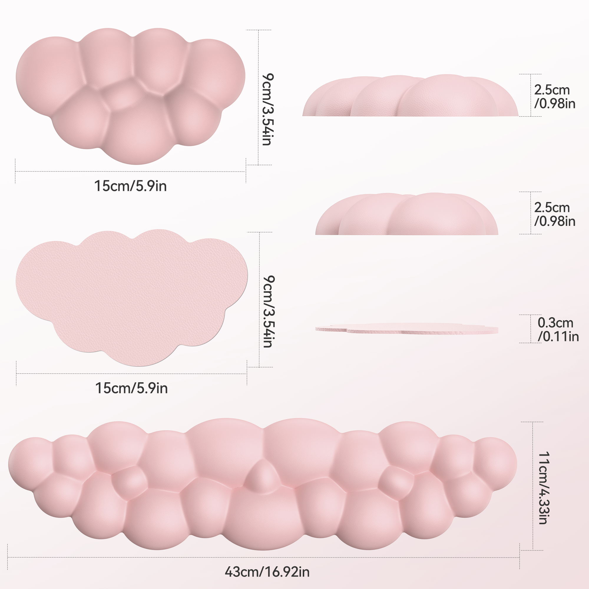 TECKNET BASICS Cloud Keyboard Wrist Rest Set, Non-Slip PU Leather Wrist Pad with Ergonomic Memory Foam, for Laptop/Office/Gaming & Pain Relief, Light Pink