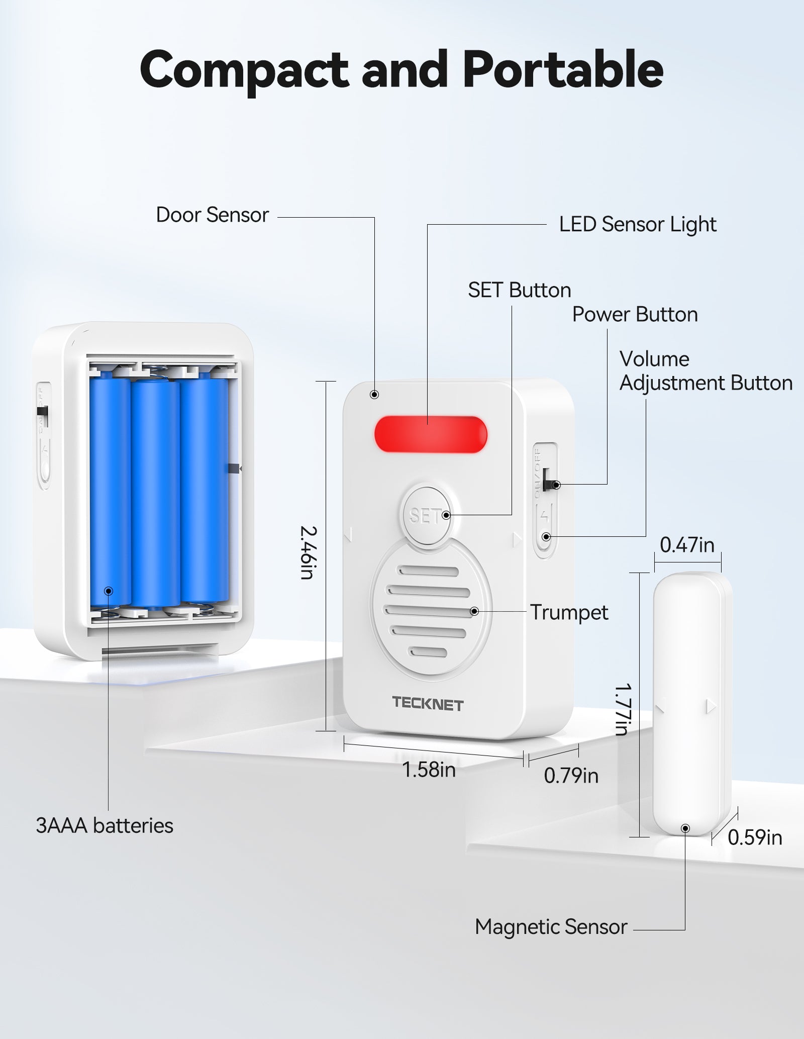 TECKNET Door Alarms for Kids Safety, Door Alarms When Opened, Window Alarm with Smart Voice Alert, 4-Level Adjustable Volume, Refrigerator Sensor Pool Alarm for Home Security、Fridge、Garage and Window