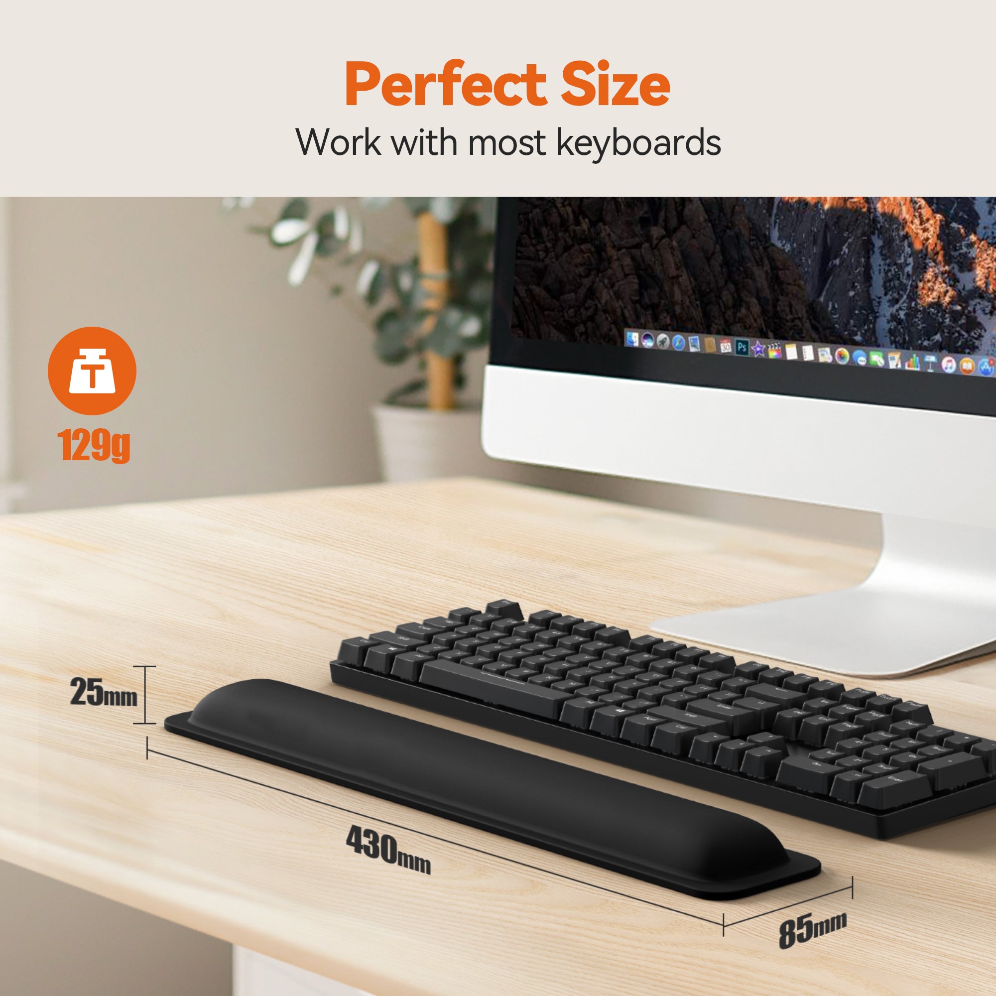TECKNET BASICS Wrist Rest for Keyboard, Ergonomic Memory Foam Support Pad, Anti-Slip Rubber Base, 17" x 3.3" x 1" for Pain Relief，Black