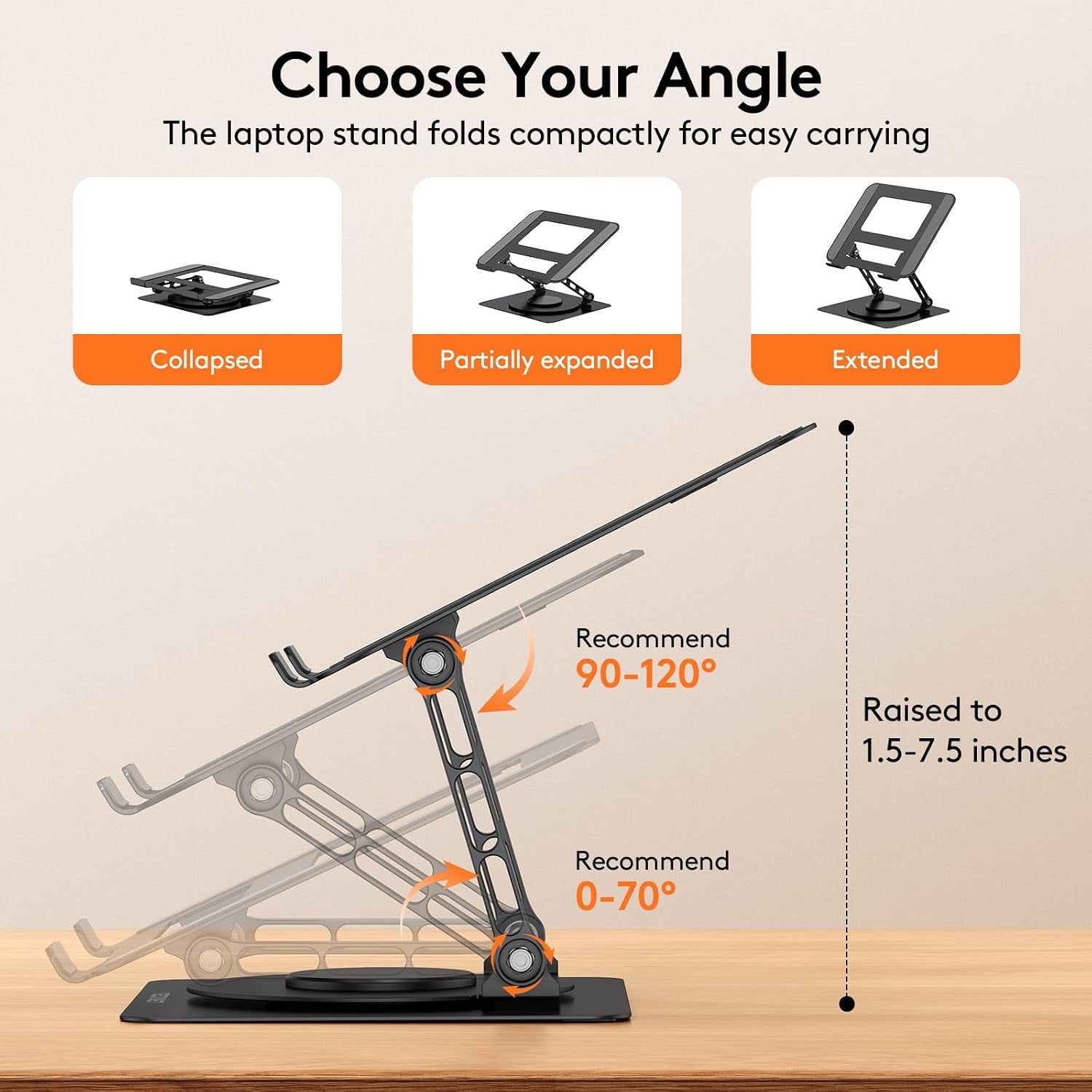 TECKNET BASICS Laptop Stand, 360° Rotating Base, Ergonomic Foldable Aluminum Alloy Riser, Height Adjustable, Compatible with MacBook, Dell, HP and All 10‑17" Laptops‑Black