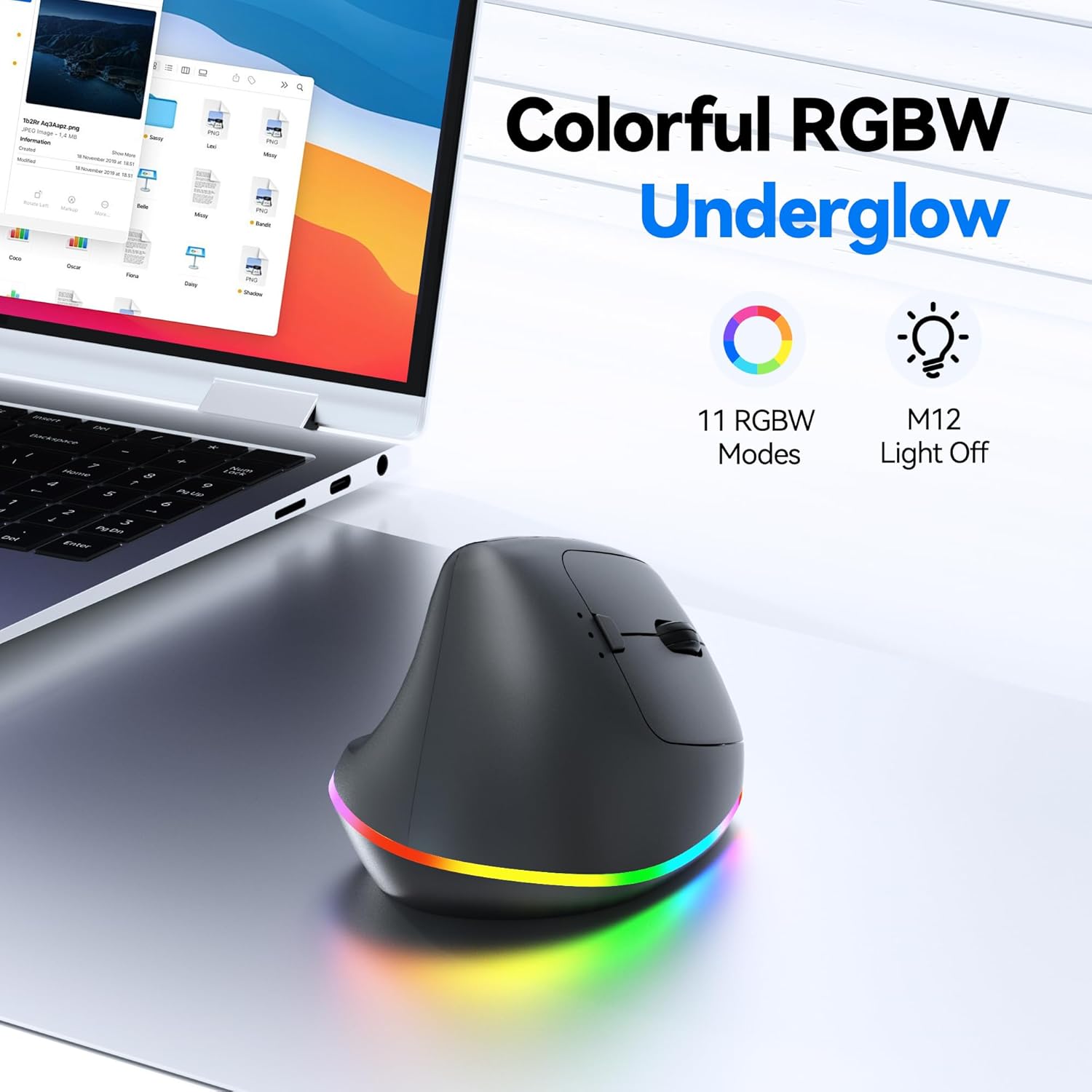 TECKNET RGB Wireless Ergonomic Mouse Rechargeable