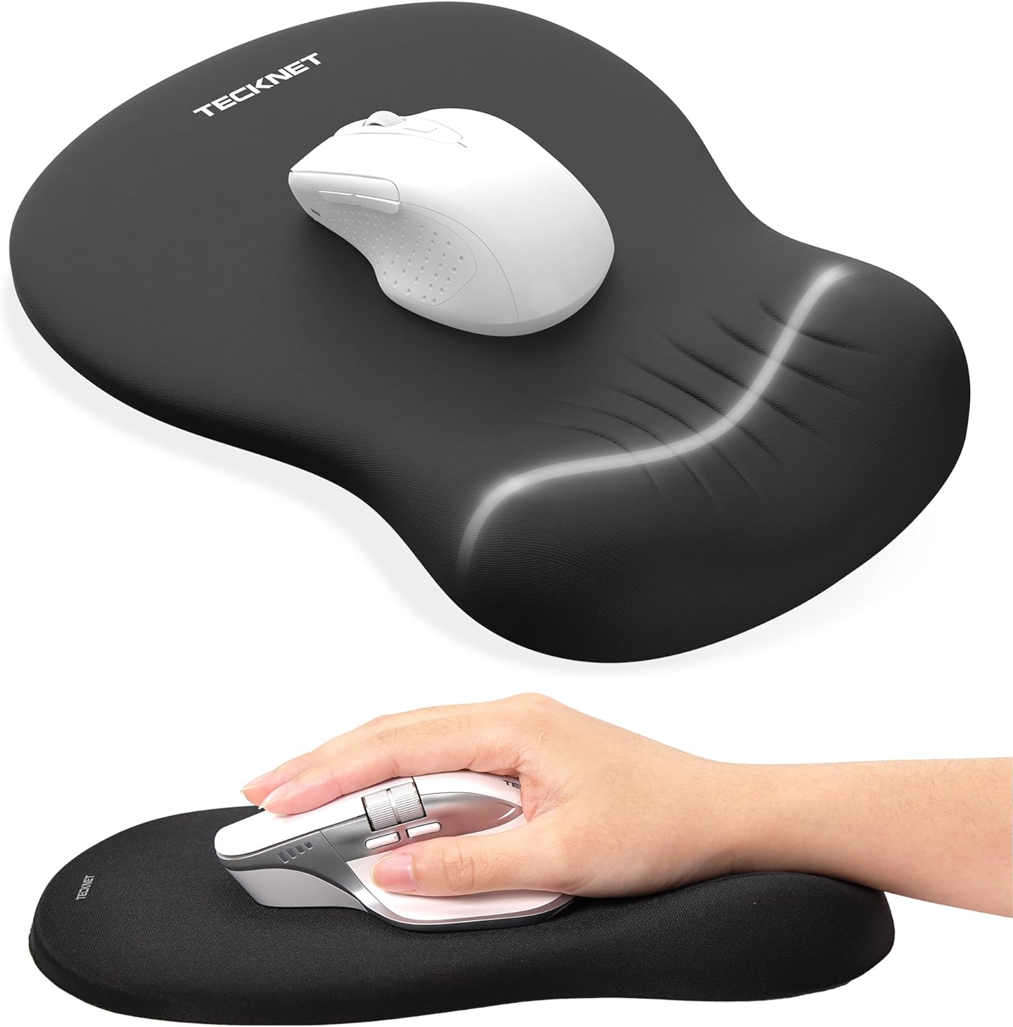 TECKNET BASICS Ergonomic Mouse Pad with Wrist Rest, Memory Foam Support, Smooth Non-Slip Base for Laptop/PC, Pain Relief for Home Office Gaming, Black