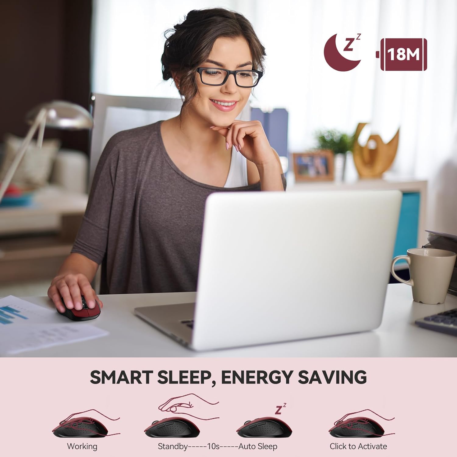 TECKNET Bluetooth Mouse, 4000DPI Wireless Mice for Laptop 2-in-1(BT 5.0/3.0+2.4Ghz) Computer Portable PC Mouse Wireless with USB Receiver for Mac (USB-A+Bluetooth, Black Red)