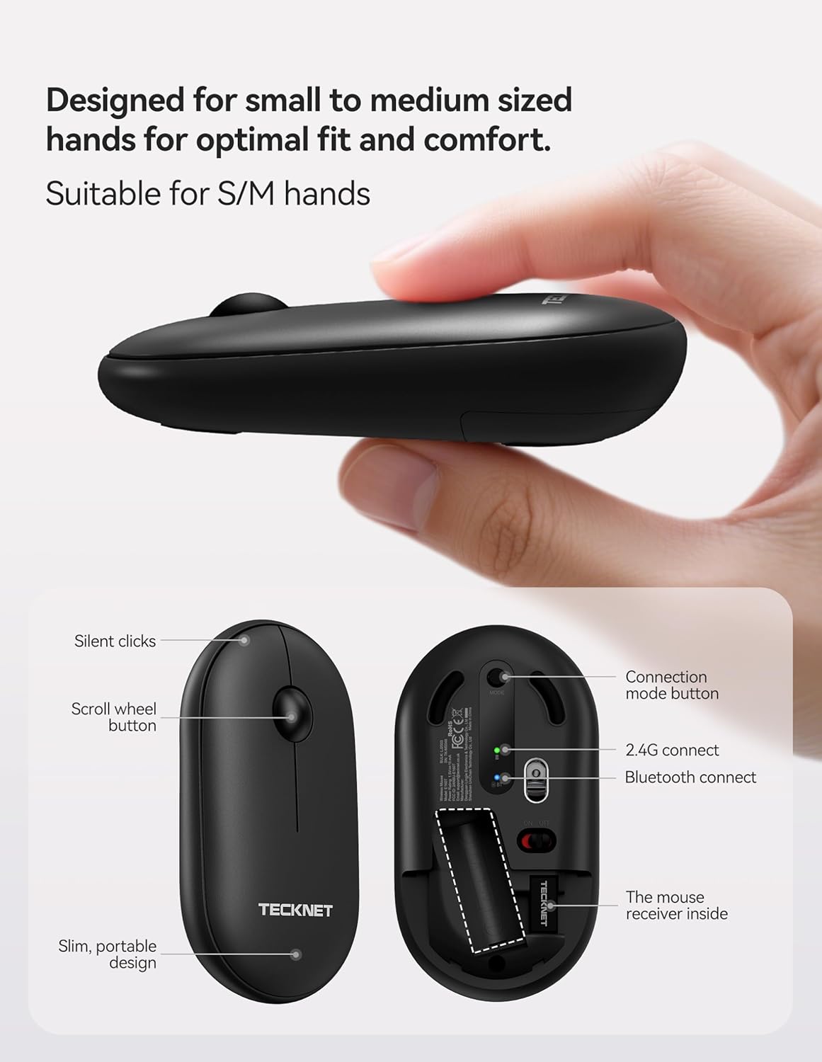 TECKNET Bluetooth & 2.4G USB-A Mouse