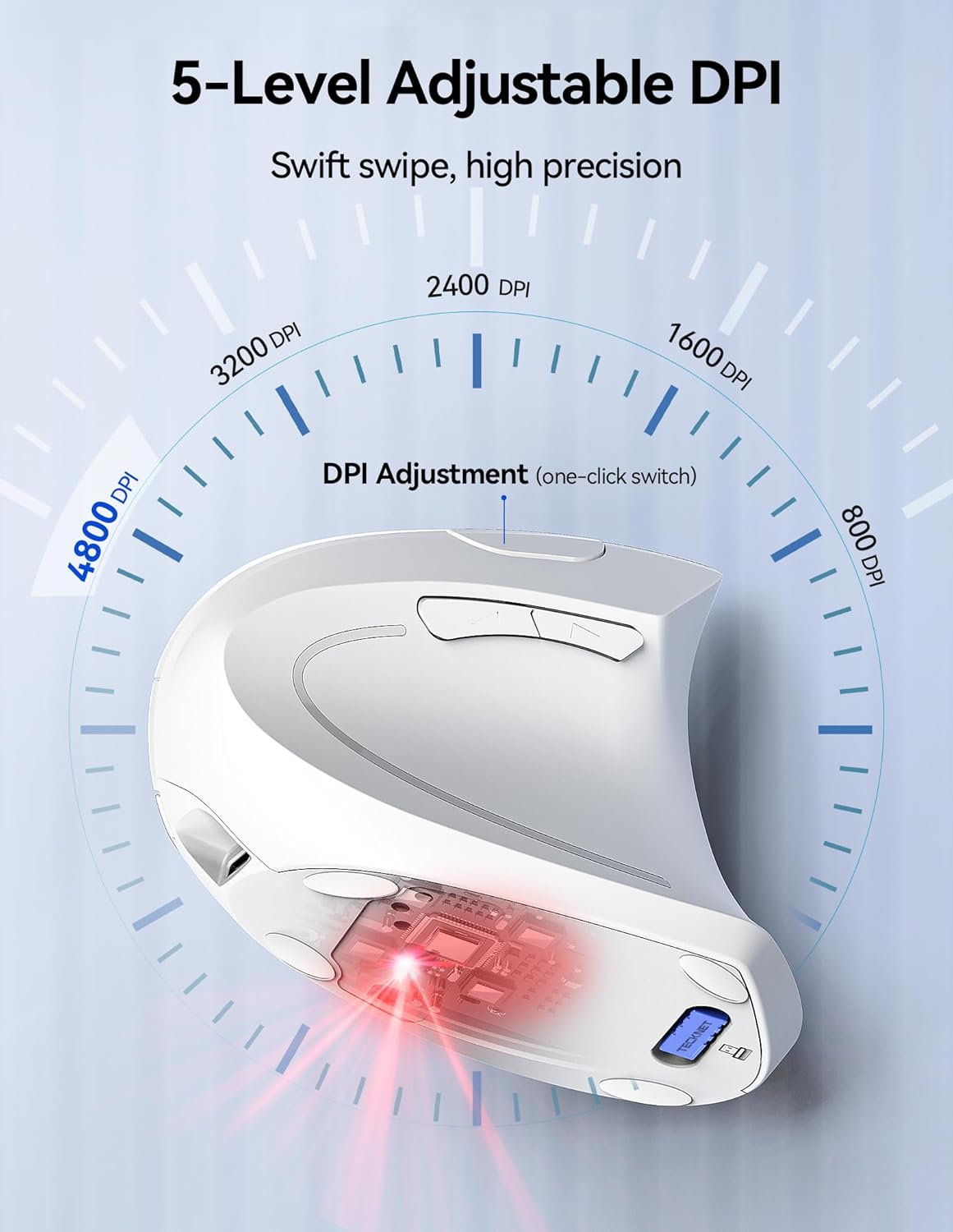 TECKNET Ergonomic Mouse Wireless, Rechargeable Mouse Silent for Carpal Tunnel Right Hand, 2.4GHz USB Vertical Mouse Wireless for Laptop, 5 Adjustable 4800 DPI, Computer, MacBook, Desktop
