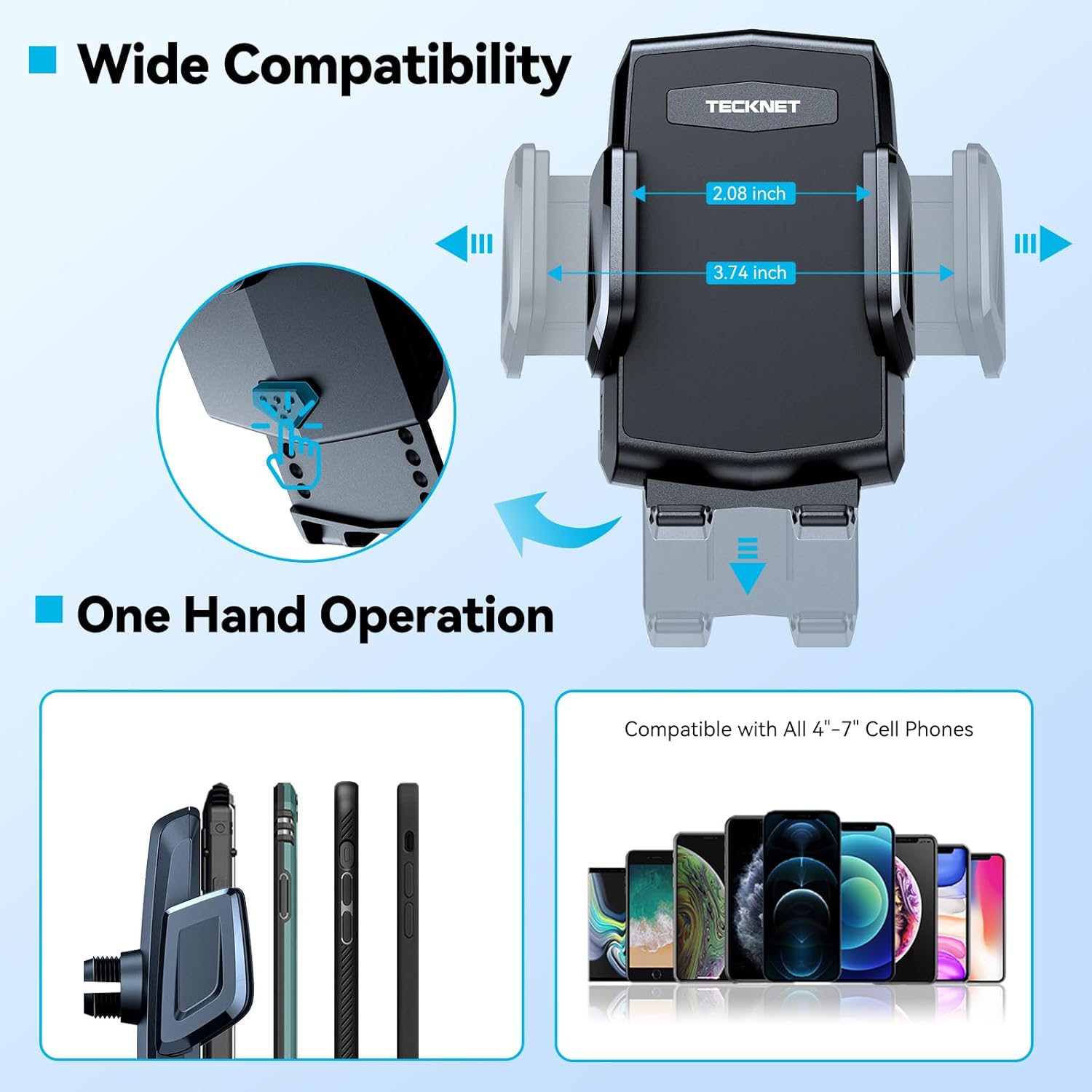 TECKNET Cup Phone Holder for Car, Adjustable Gooseneck with Air Vent & Expandable Base, Cupholder Mount for iPhone & All Cell Phones