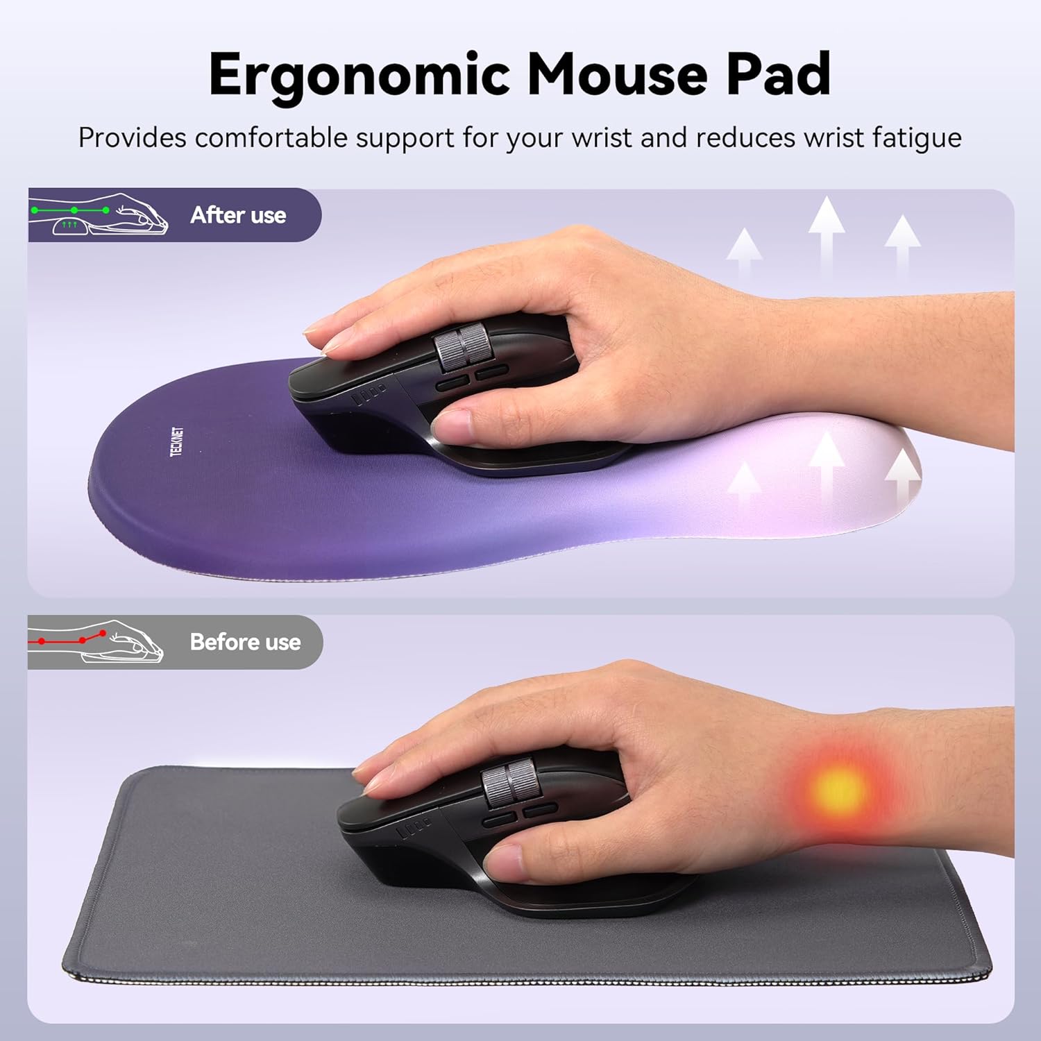 TECKNET BASICS Ergonomic Mouse Pad with Wrist Rest, Memory Foam Support, Smooth Non-Slip Base for Laptop/PC, Pain Relief for Home Office Gaming, Gradient Blue