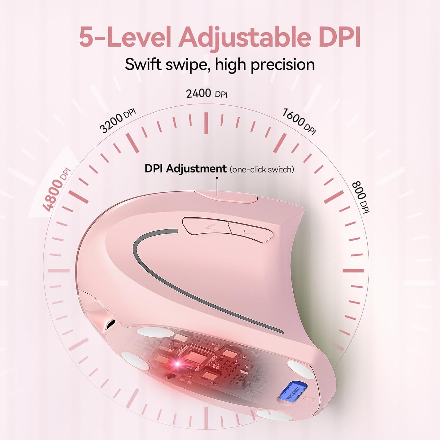 TECKNET Ergonomic Mouse Wireless, Rechargeable Mouse Silent for Carpal Tunnel Right Hand, 2.4GHz USB Vertical Mouse Wireless for Laptop, 5 Adjustable 4800 DPI, Computer, MacBook, Desktop