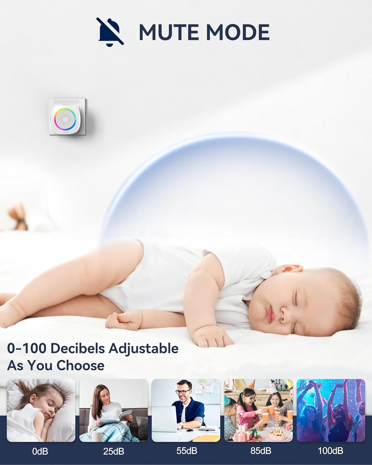 TECKNET Plug in Wireless Doorbell with RGB Lighting & 1300 Feet Range,IP66 Waterproof Door Bell for Home/Classroom,60 Chimes,5-Level Volume,4.5-Year Battery Life(White),FCC ID:YI6RL-33TX