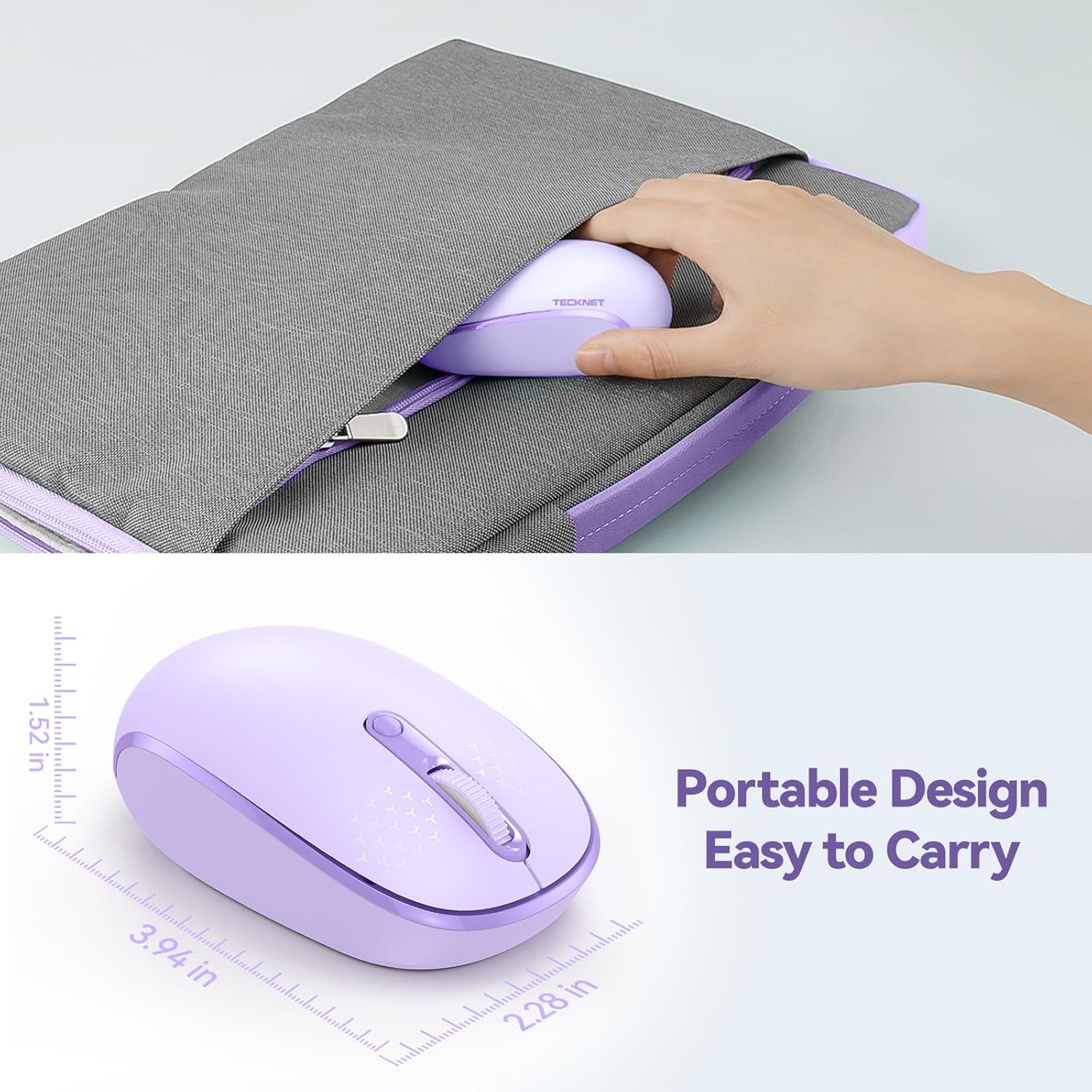 TECKNET Wireless Mouse, 2.4G Quiet Computer Mouse with USB Receiver, 4 Buttons Portable Cordless Mice for Chromebook, Laptop, PC, Mac, 800/1200/1600 DPI
