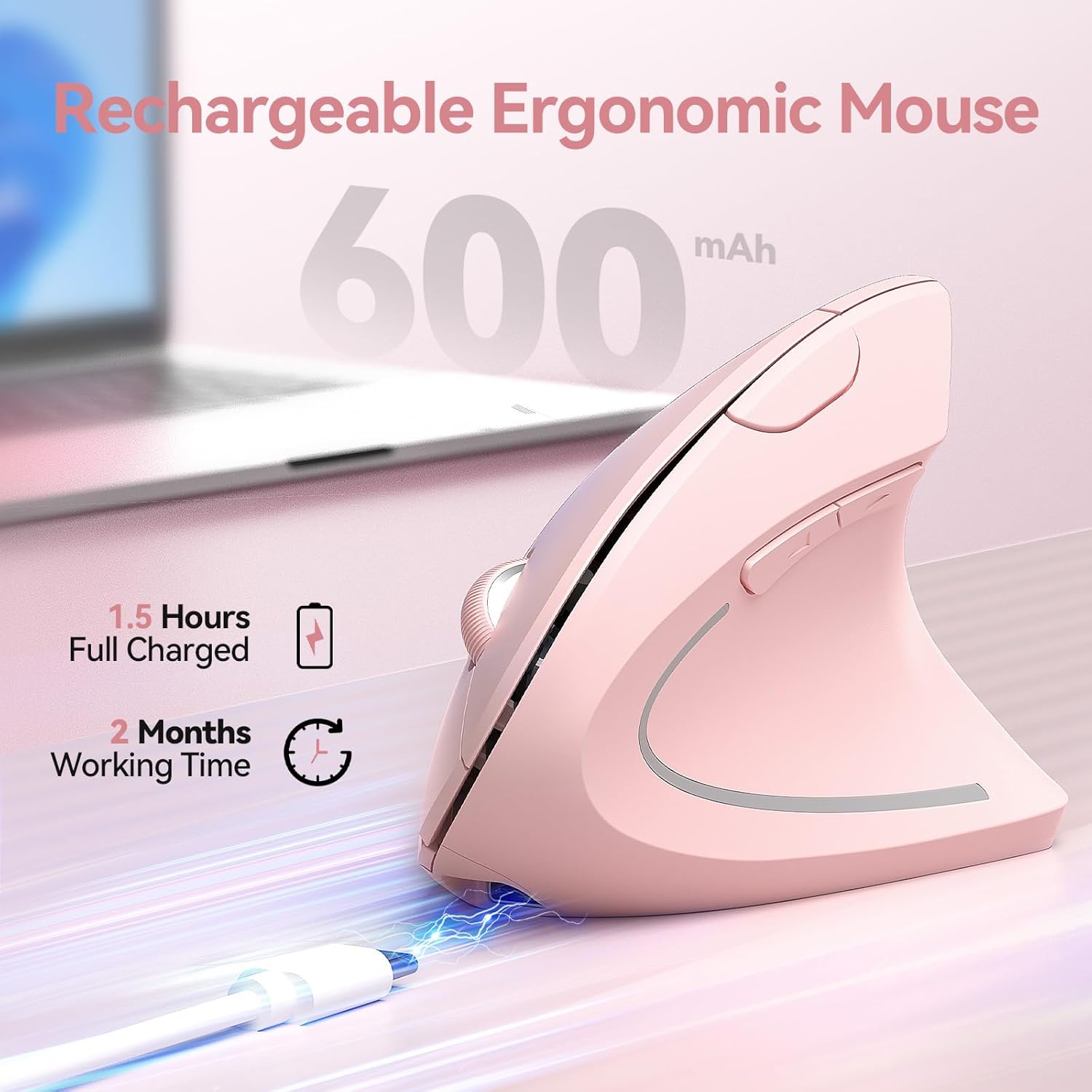 TECKNET Ergonomic Mouse Wireless, Rechargeable Mouse Silent for Carpal Tunnel Right Hand, 2.4GHz USB Vertical Mouse Wireless for Laptop, 5 Adjustable 4800 DPI, Computer, MacBook, Desktop