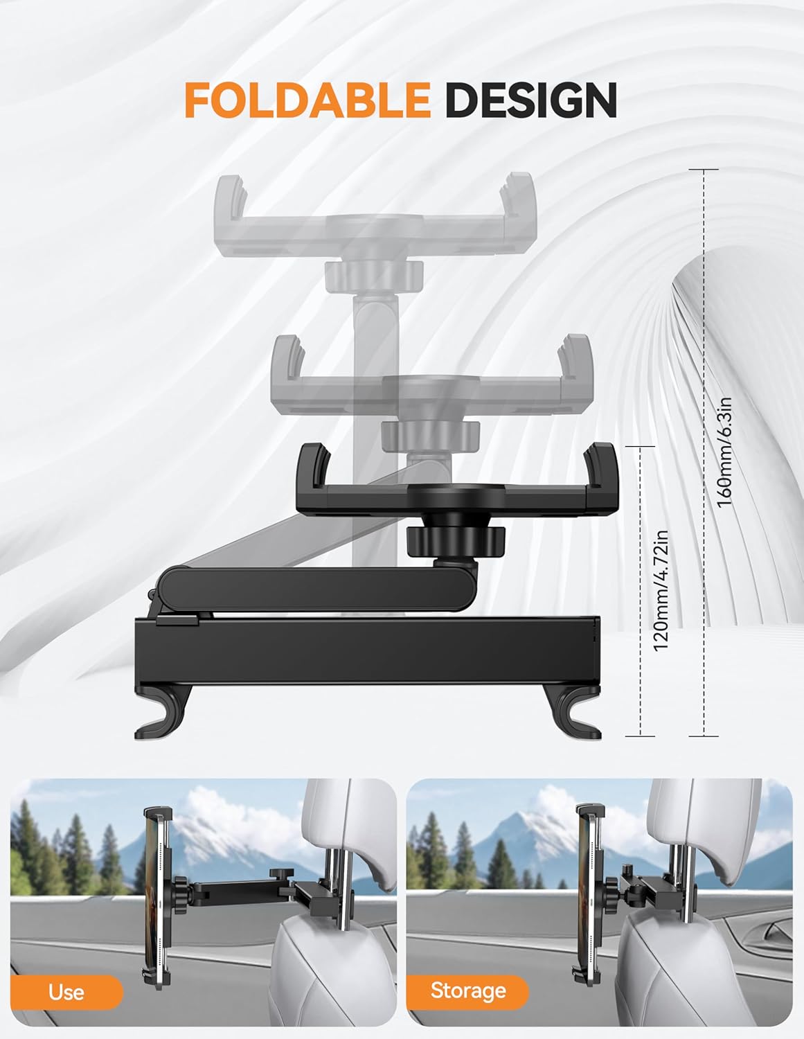 TECKNET Car Headrest Tablet Holder, 3-in-1 Arm with 360° Swivel, Back Seat Mount for 4.7-12.9" iPad/Switch/iPhone, Road Trip Essentials for Kids