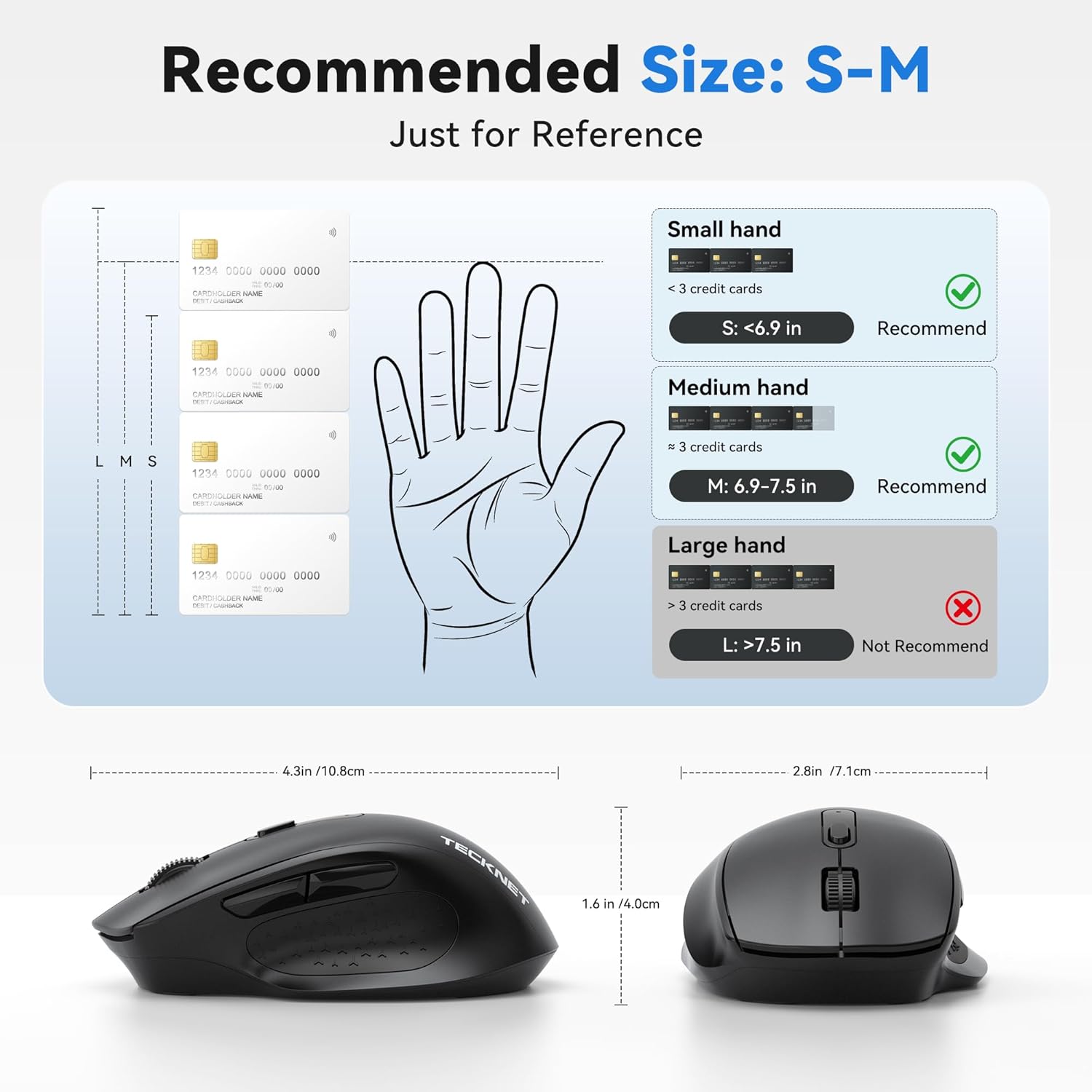 TECKNET Wireless Mouse,2.4GHz with USB Receiver,Computer Mouse for Laptop,PC,Computer,Chromebook,Notebook,2600 DPI,5 Adjustment Levels
