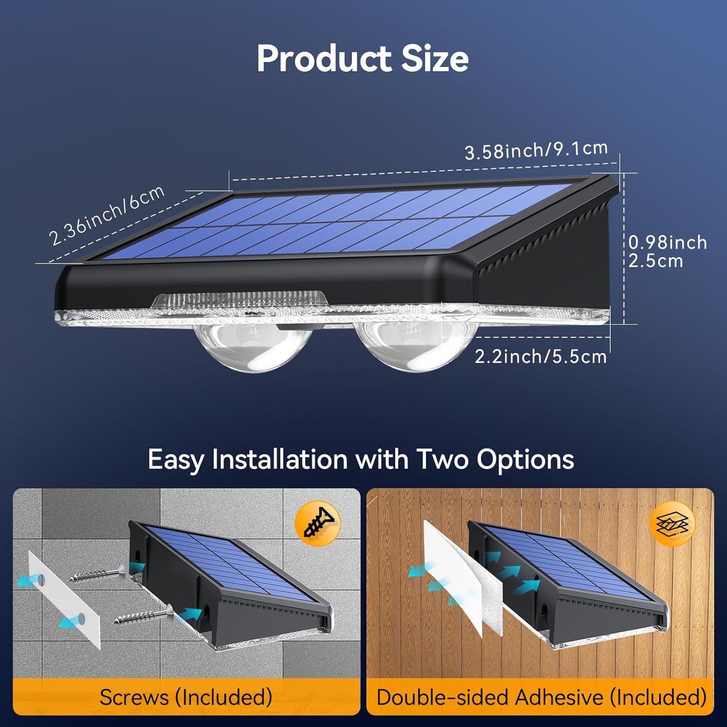 TECKNET Solar Fence Lights Outdoor 3 Modes 3500K/4500K/6500K