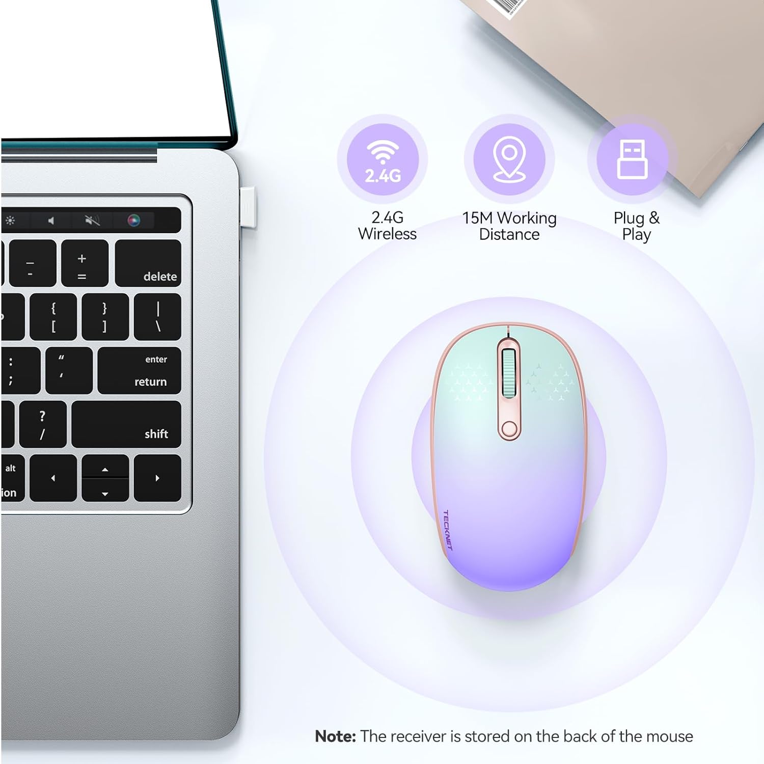 TECKNET Wireless Mouse, 2.4G Quiet Computer Mouse with USB Receiver, 4 Buttons Portable Cordless Mice for Chromebook, Laptop, PC, Mac, 800/1200/1600 DPI
