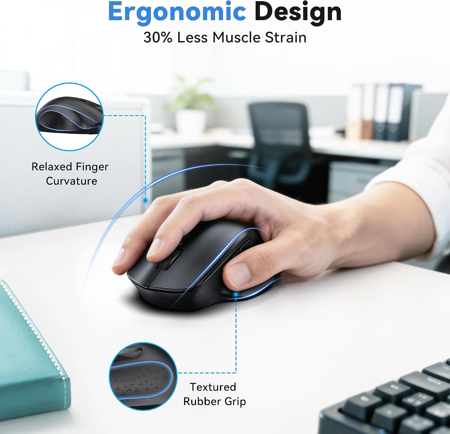 TECKNET Wireless Mouse,2.4GHz with USB Receiver,Computer Mouse for Laptop,PC,Computer,Chromebook,Notebook,2600 DPI,5 Adjustment Levels