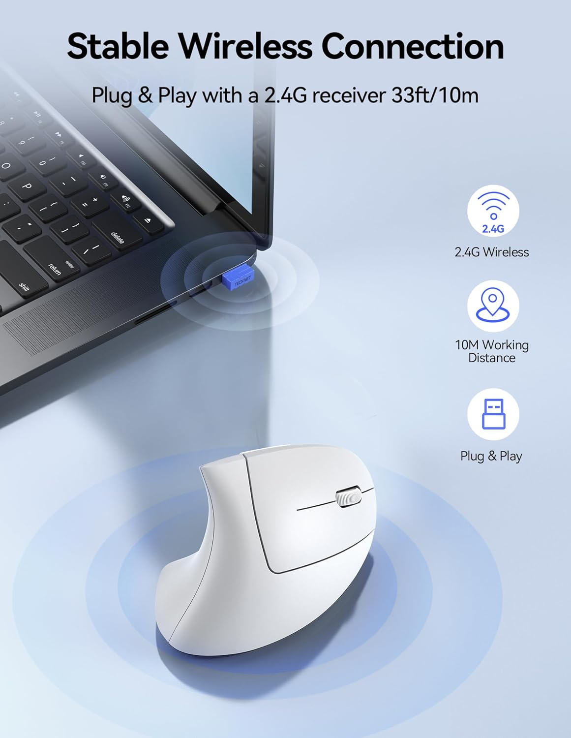 TECKNET Ergonomic Mouse Wireless, Rechargeable Mouse Silent for Carpal Tunnel Right Hand, 2.4GHz USB Vertical Mouse Wireless for Laptop, 5 Adjustable 4800 DPI, Computer, MacBook, Desktop