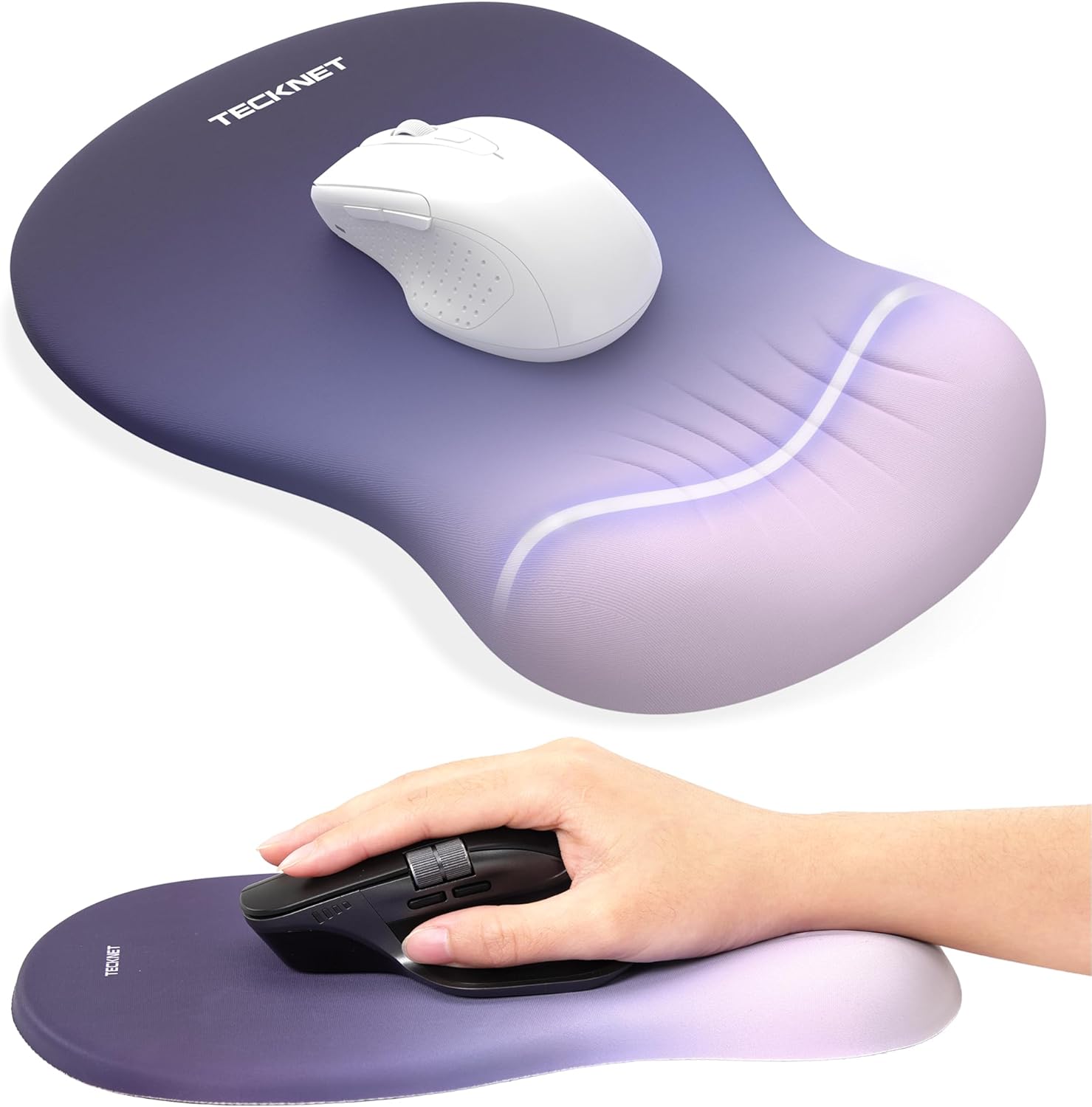 TECKNET BASICS Ergonomic Mouse Pad with Wrist Rest, Memory Foam Support, Smooth Non-Slip Base for Laptop/PC, Pain Relief for Home Office Gaming, Gradient Blue