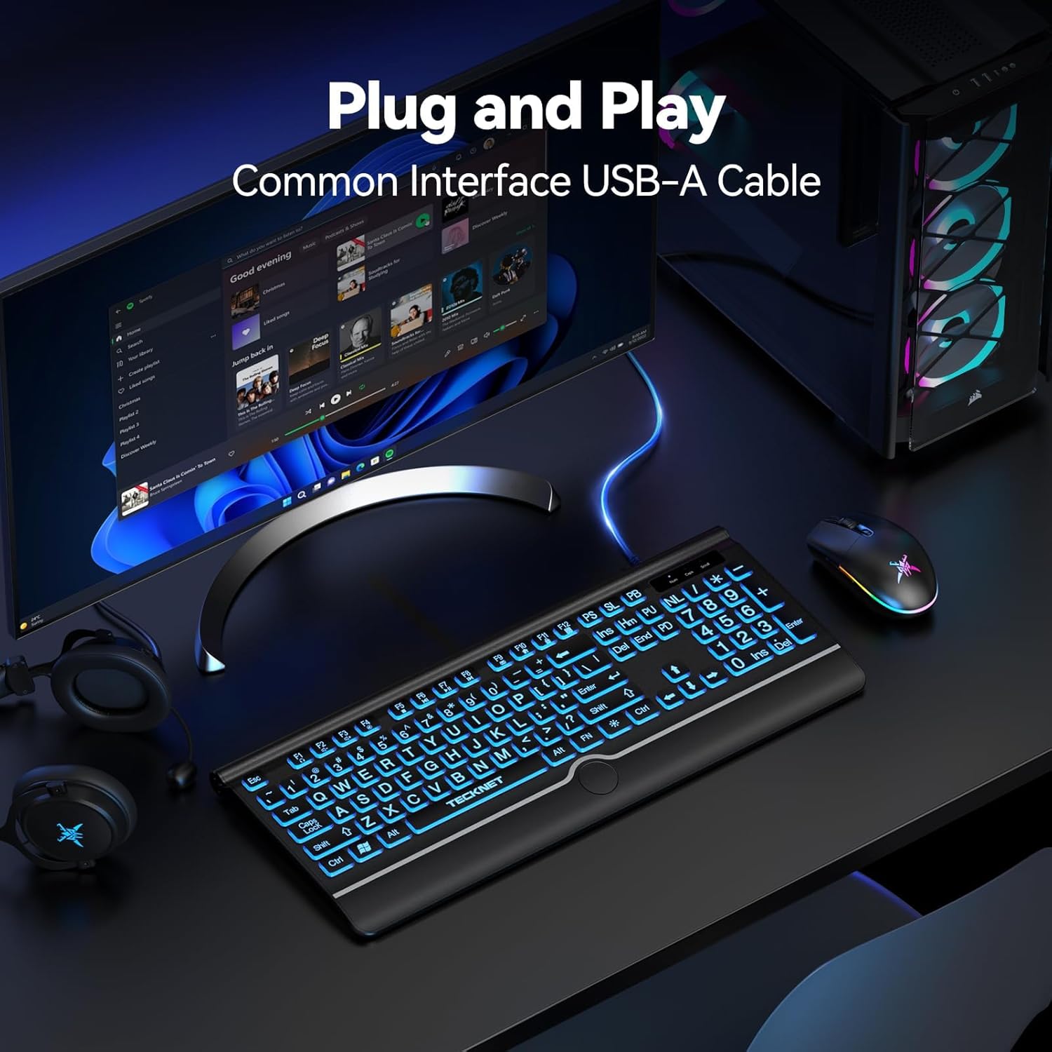 TECKNET Large Print Backlit Keyboard, Wired