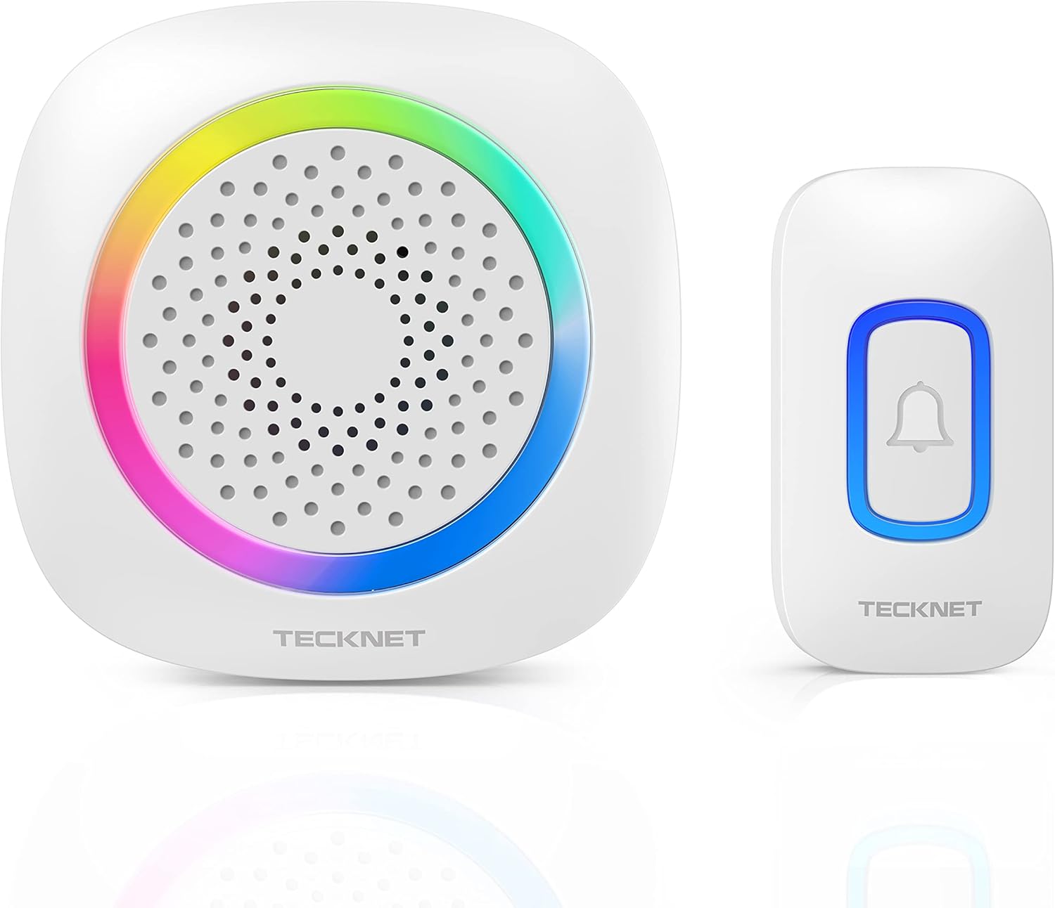 TECKNET Longest 1300 Feet Wireless Doorbell with RGB Alarm Lighting,Battery-Powered IP66 Waterproof Design,60+Chimes & 5-Level Volume for Home/Apartment,4.5-Year Battery Life,White,FCC ID:YI6RL-33TX