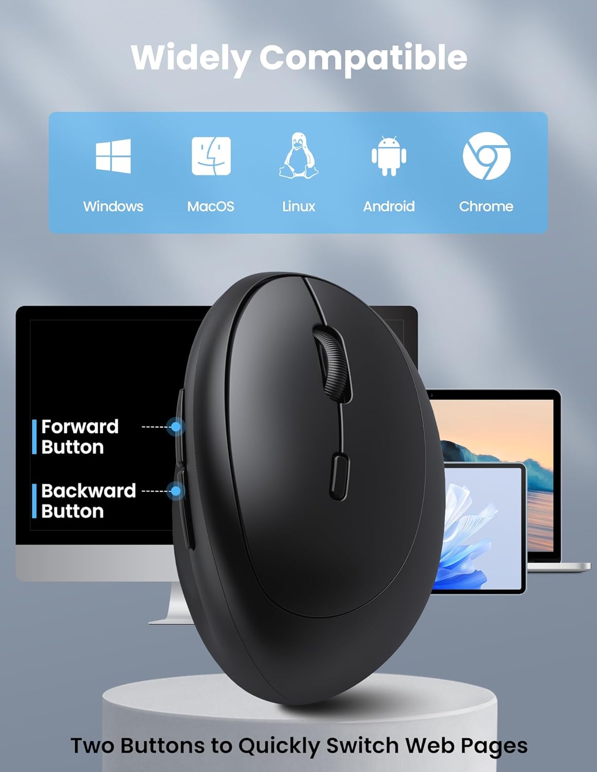 TECKNET Ergonomic Mouse, Bluetooth Wireless Vertical Mouse, Rechargeable Battery, Quiet Clicks, 4800 DPI Adjustable