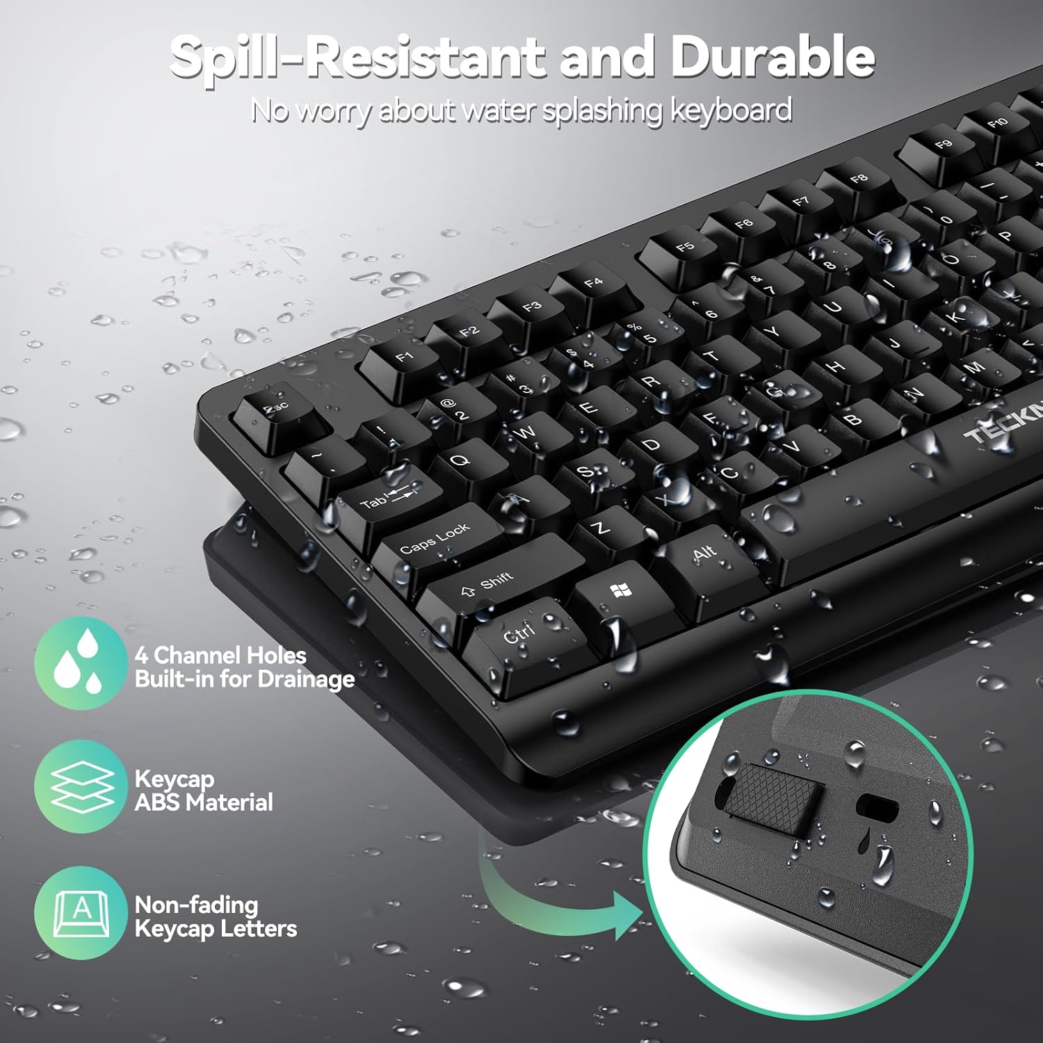 TECKNET Wireless Keyboard, 2.4G Silent Full-Size USB Keyboard with Number Pad, Ergonomic Keys & Adjustable Feet, Compatible with Laptop, PC, Desktop, Notebook, Windows 11/10/8/7 –Black