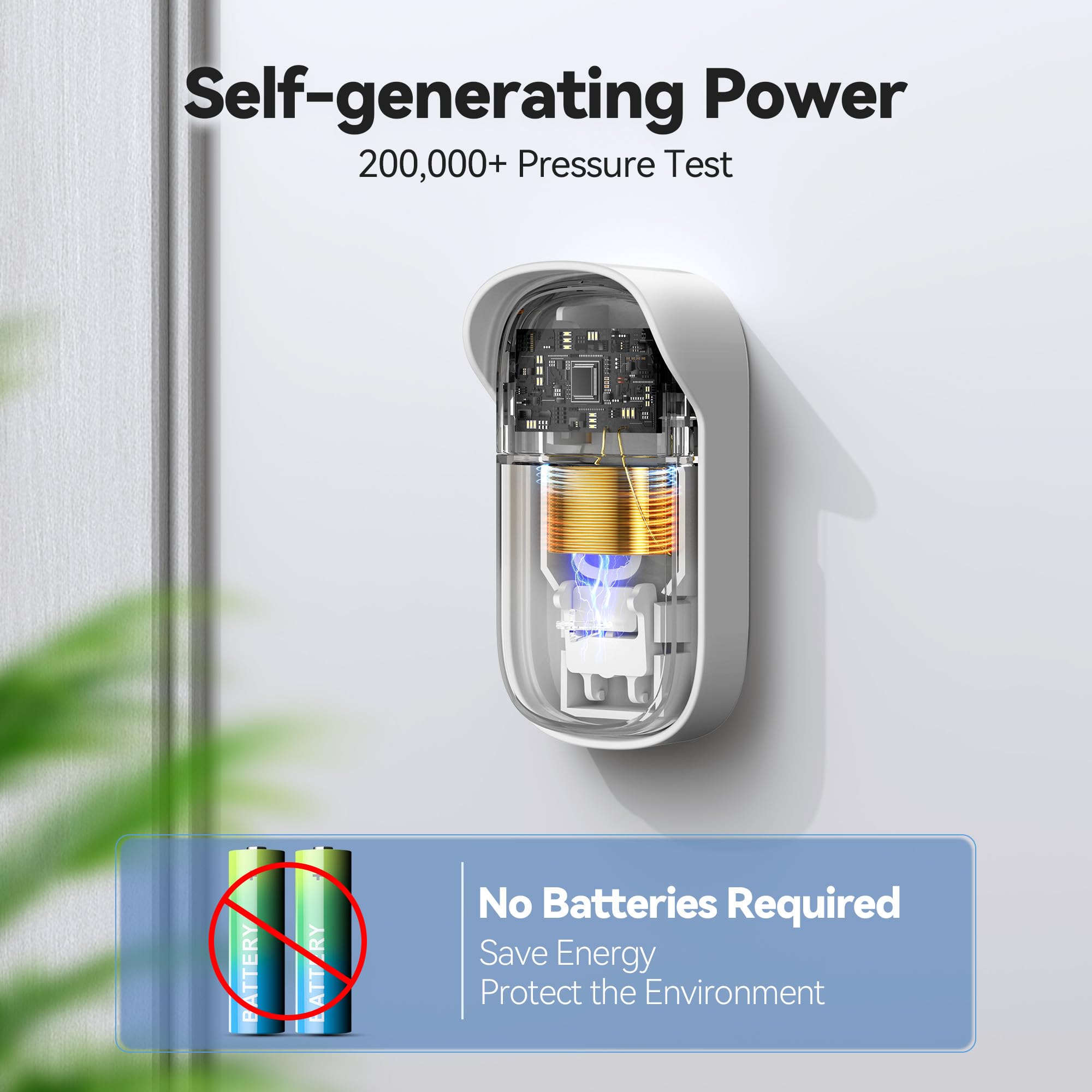 TECKNET Self-Powered Wireless Doorbell Kit - Plug-Through Door Bell with RGB Light