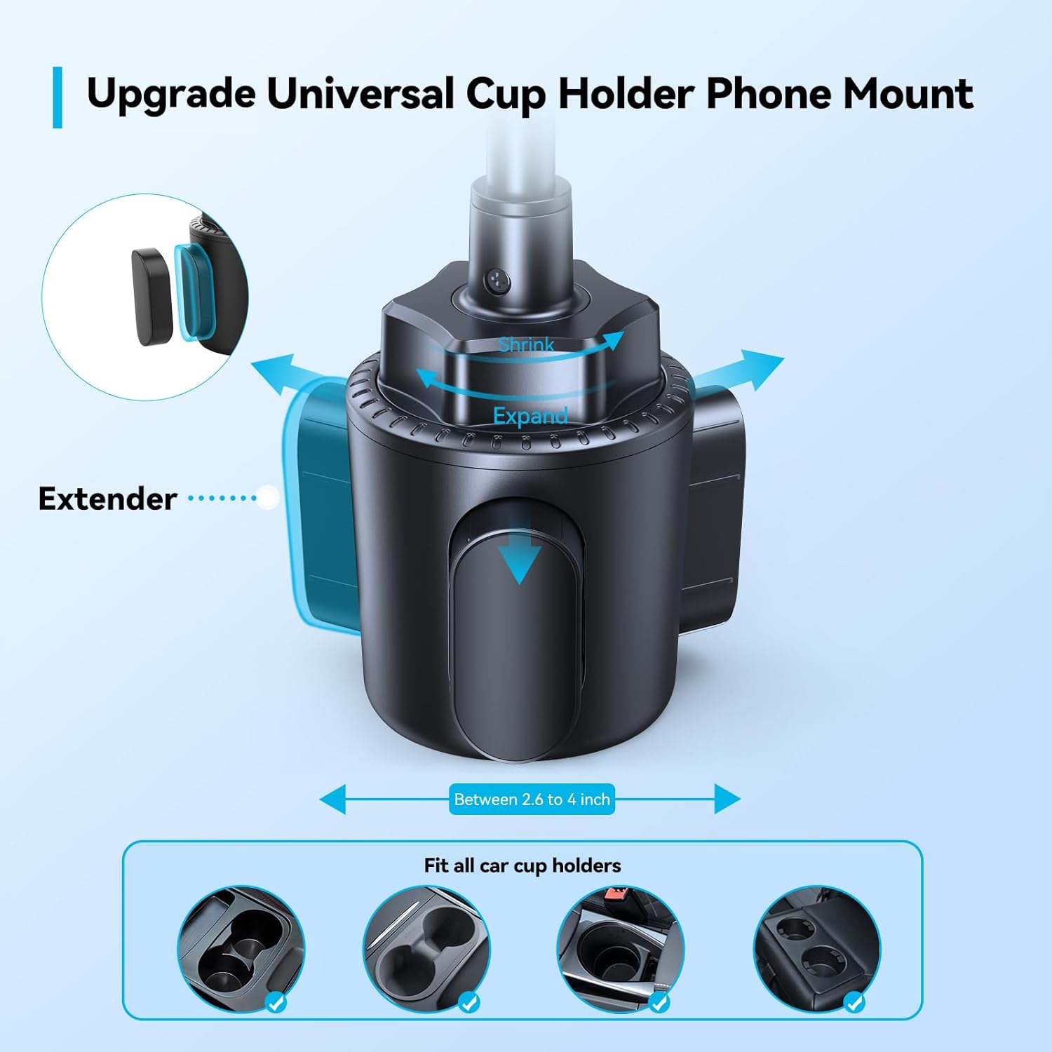 TECKNET Cup Phone Holder for Car, Adjustable Gooseneck with Air Vent & Expandable Base, Cupholder Mount for iPhone & All Cell Phones