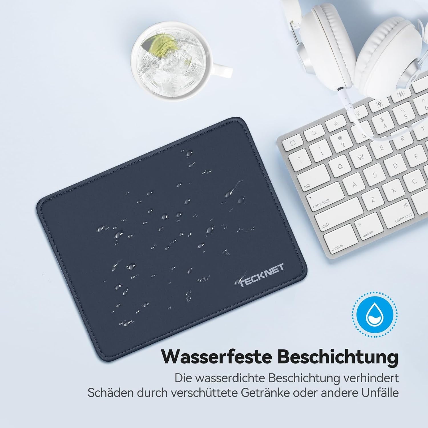 TECKNET BASICS Mouse Pad with Anti-fray Stitching, Waterproof Non-Slip Base, Stitched Edges Gaming Mouse Mat for Laptop, Compatible with Laser/Optical Mice - Blue
