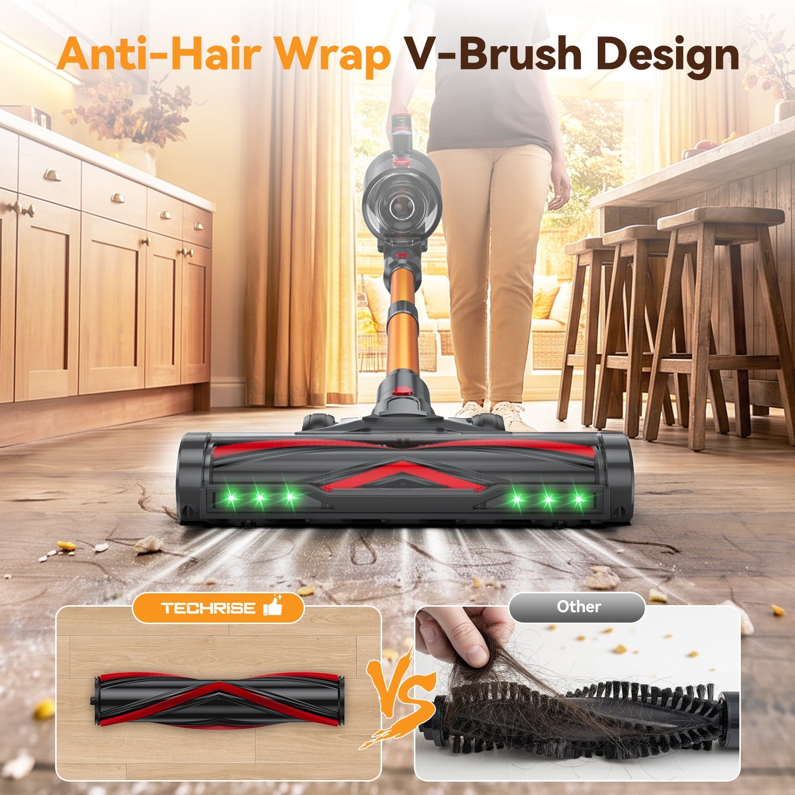 TechRise Basic 650W/55kPa Lightweight Cordless Vacuum,70Mins Runtime Handheld Cleaner for Pet Hair & Home Daily Cleaning