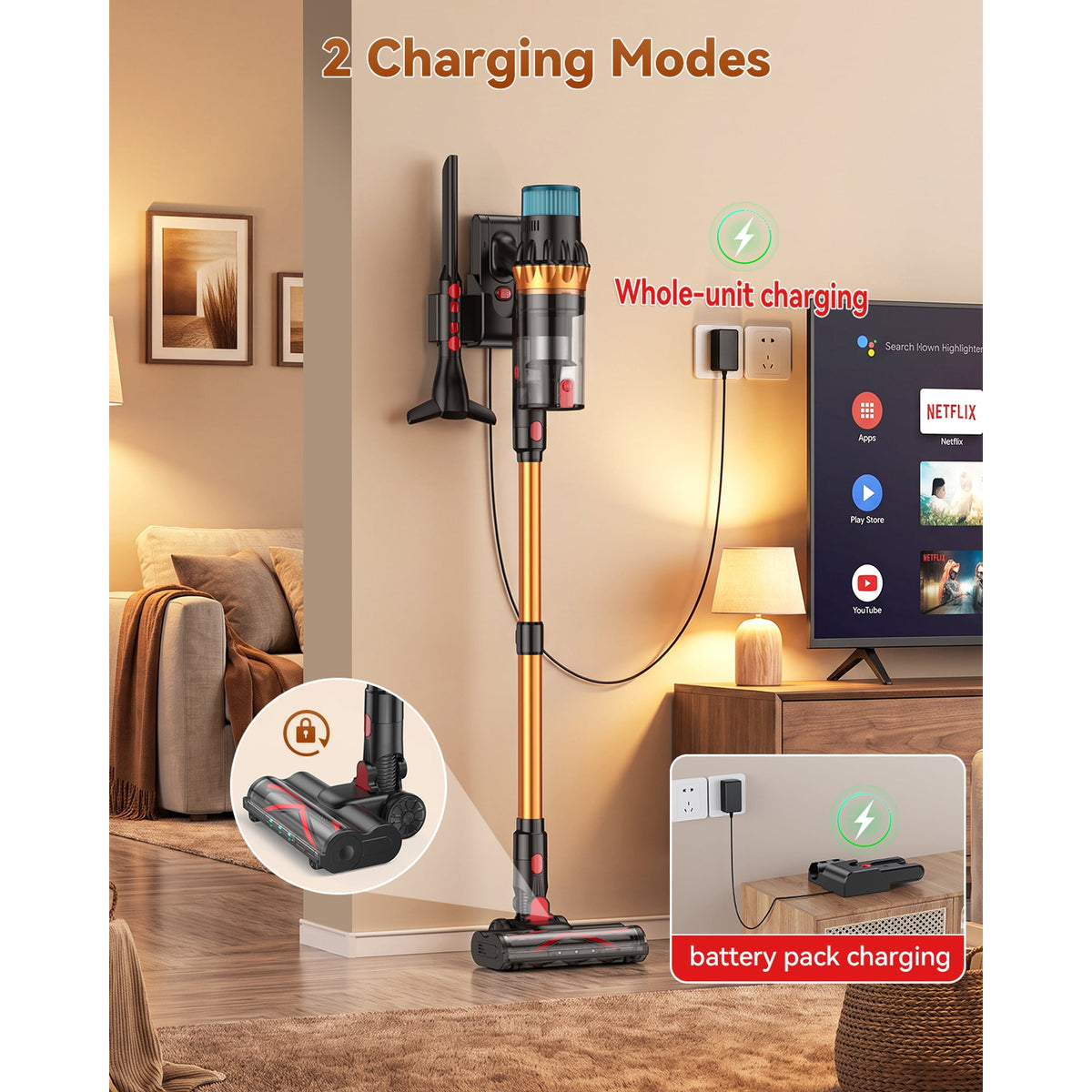 TechRise Basic 58kPa/680W Cordless Vacuum Cleaners for home, 70Mins Long Runtime, Anti-Tangle, Self-Standing for Pet Hair & Carpet