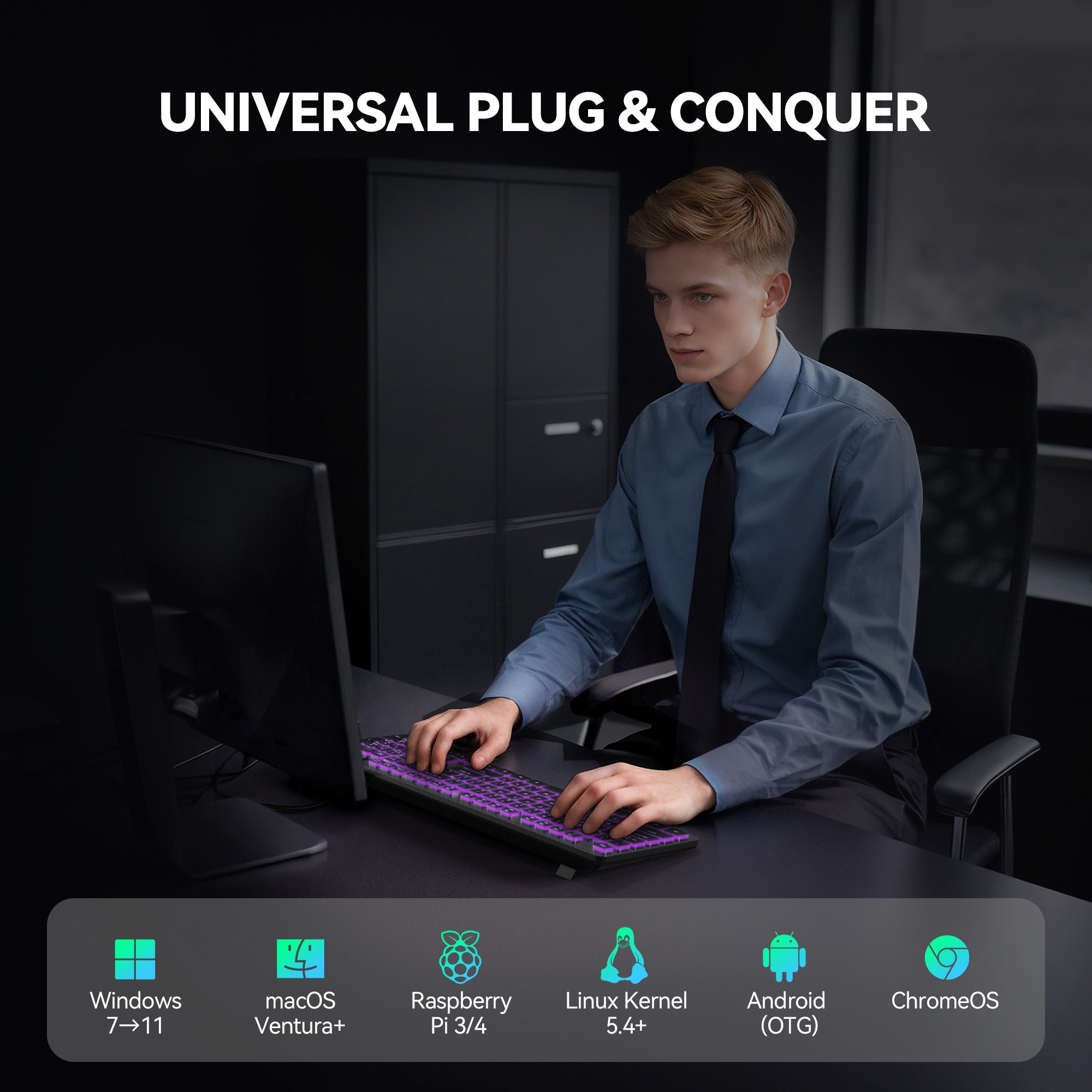 TECKNET Wired Keyboard,Silent USB Keyboard for Office,Spill-Resistant,Slim Full-Size Membrane Layout,Plug and Play for PC/Laptop/Mac-RGB Backlit