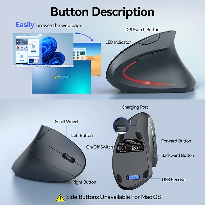 TECKNETTECKNET Rechargeable Wireless Ergonomic Mouse 