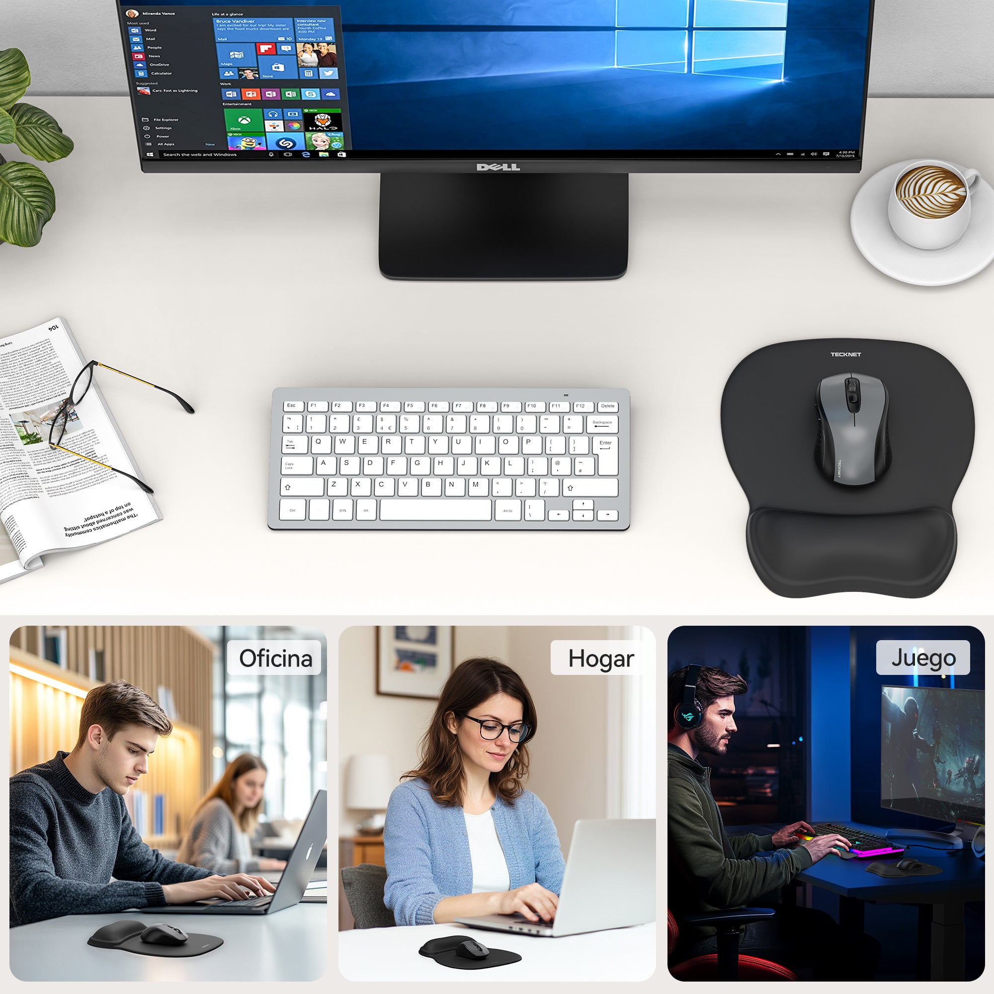 TECKNET Gel Mouse Pad with Wrist Rest, Ergonomic Office Mousepad with Wrist Support, Non-Slip & Smooth Surface, Comfortable Desk Mat for Office Gaming Study-Black