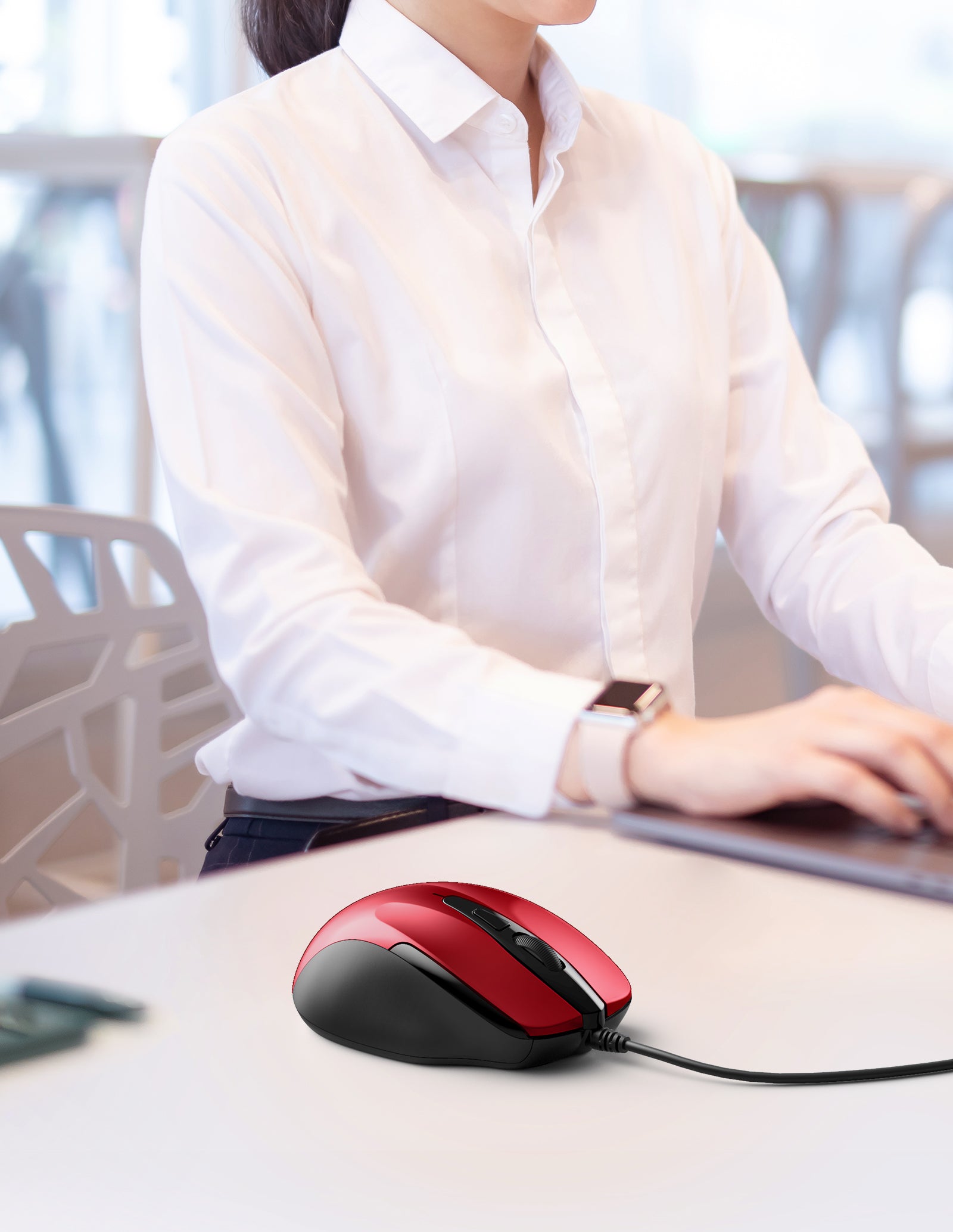 TECKNET Wired Mouse, 6-Button Corded with 4 Adjustable DPI, Optical Ergonomic Design, 11FT Cord for Laptop, Chromebook, PC, Desktop, Mac, Notebook - Red