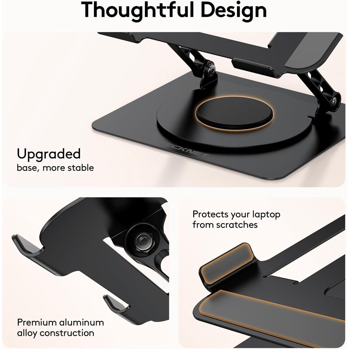 TECKNET BASICS Laptop Stand, 360° Rotating Base, Ergonomic Foldable Aluminum Alloy Riser, Height Adjustable, Compatible with MacBook, Dell, HP and All 10‑17" Laptops‑Black