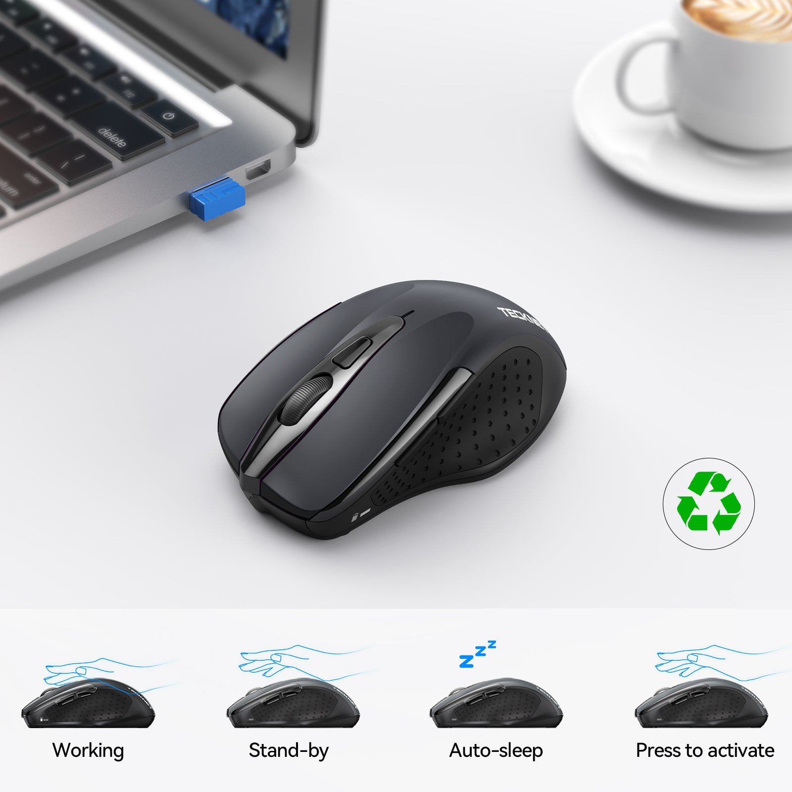 TECKNET Wireless Silent Mouse, Bluetooth 3.0/5.0 and 2.4GHz Connectivity Mouse